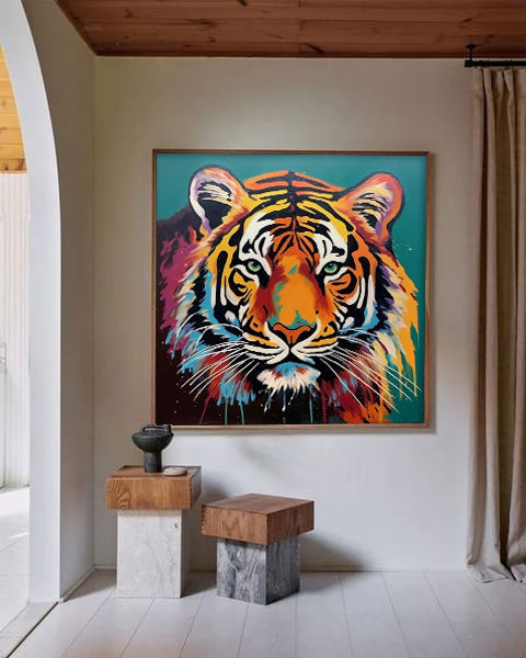 Vivid Splash‑Paint Tiger Wall Art