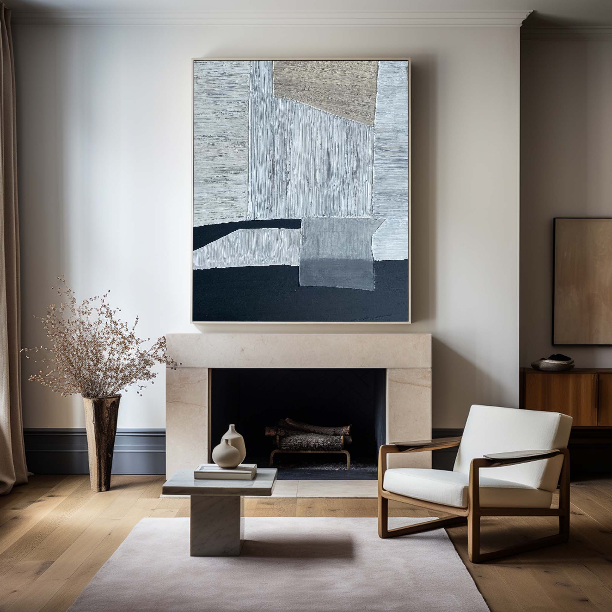 Layered Geometric Abstract Hand‑Painted Brush‑Stroke Textured Artwork