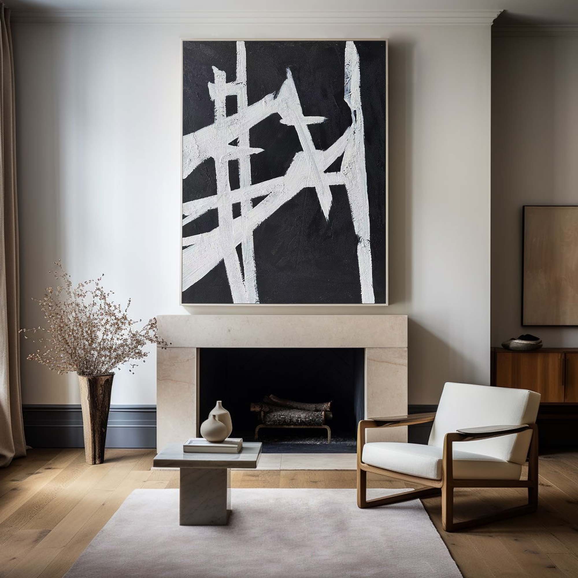 Black White Linear Abstract Painting