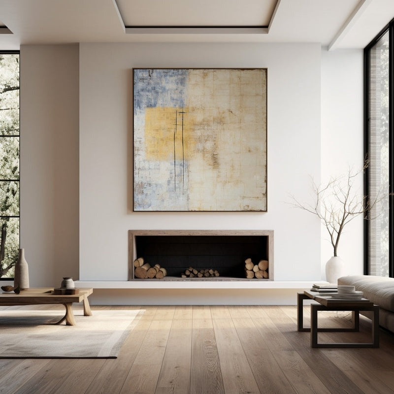 Beige Blue Yellow Abstract Painting