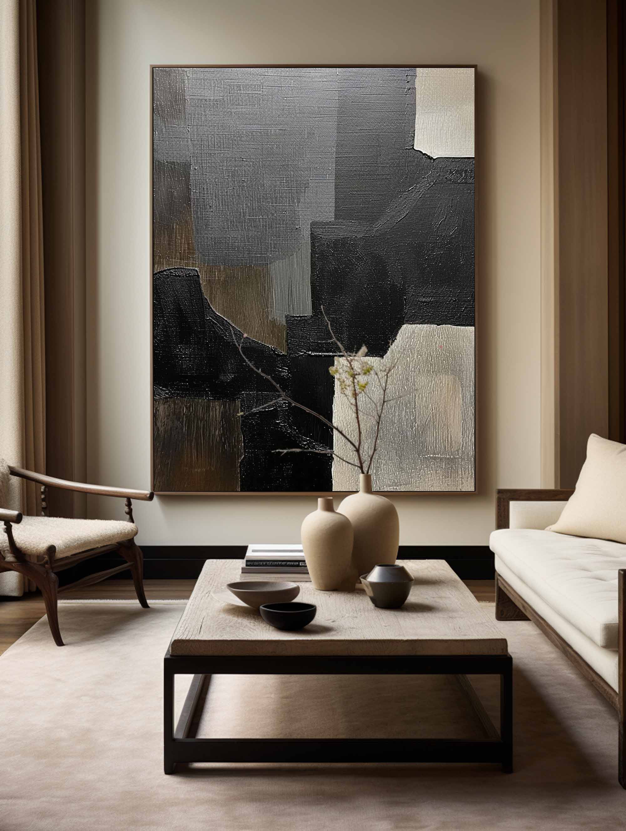 Black Gray Beige Geometric Painting