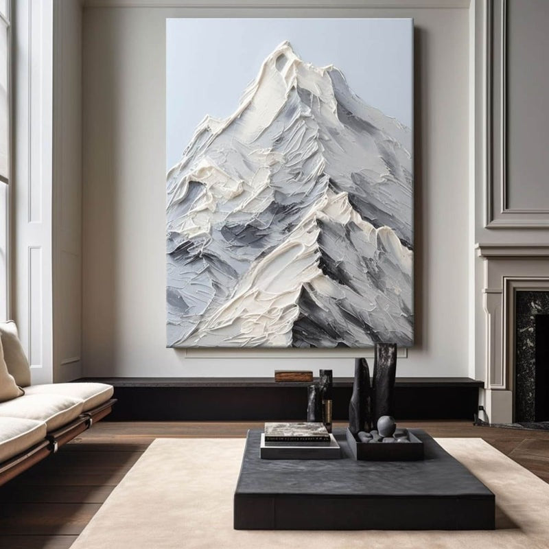 Snowy Mountain Peak Textured Painting