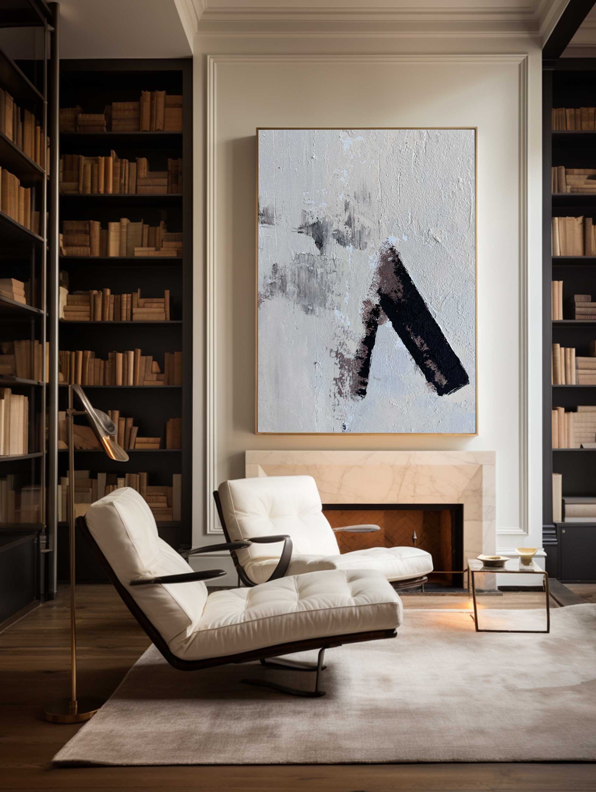 Abstract Black and Beige Textured Painting