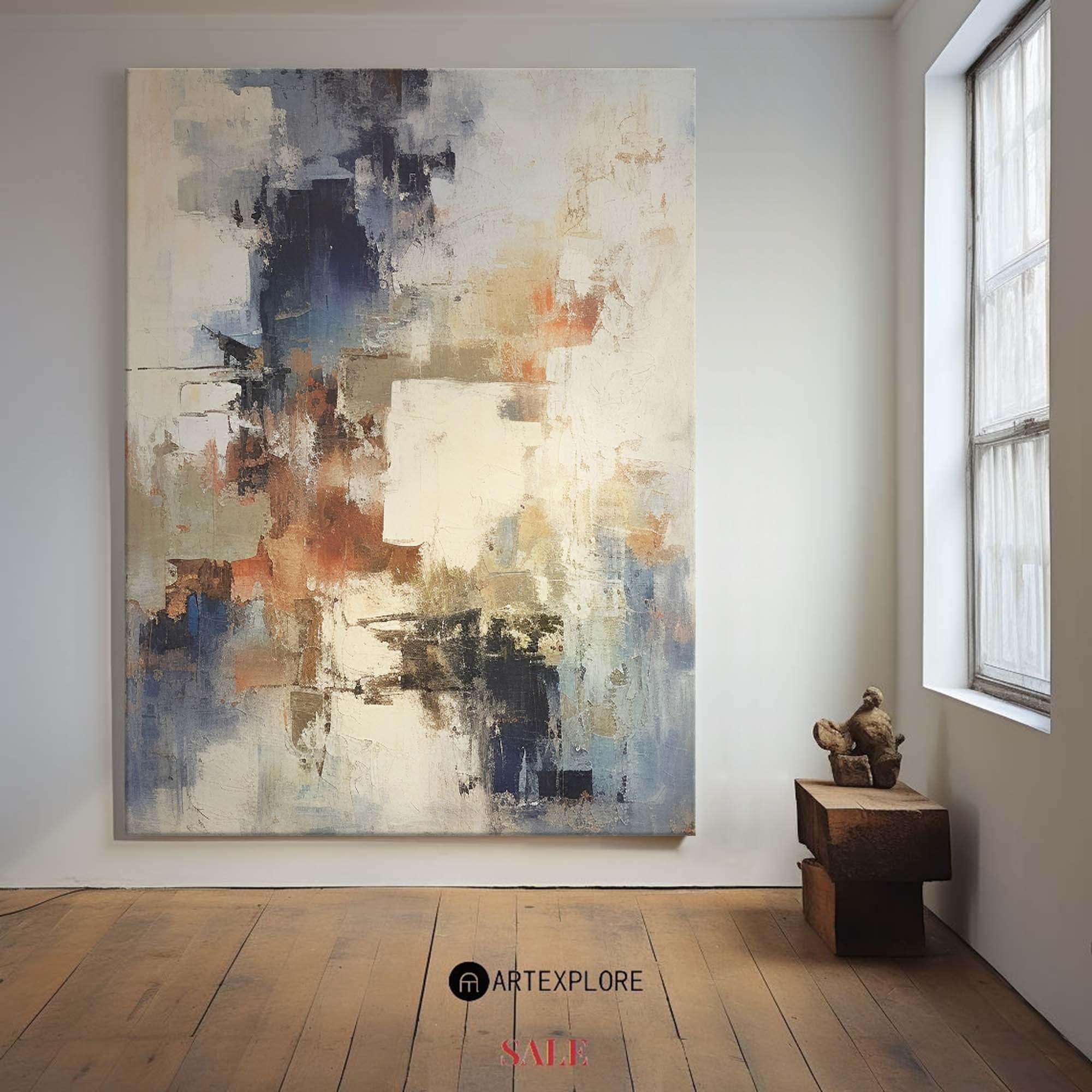 Rustic Blue Terracotta Abstract Textured Wall Art