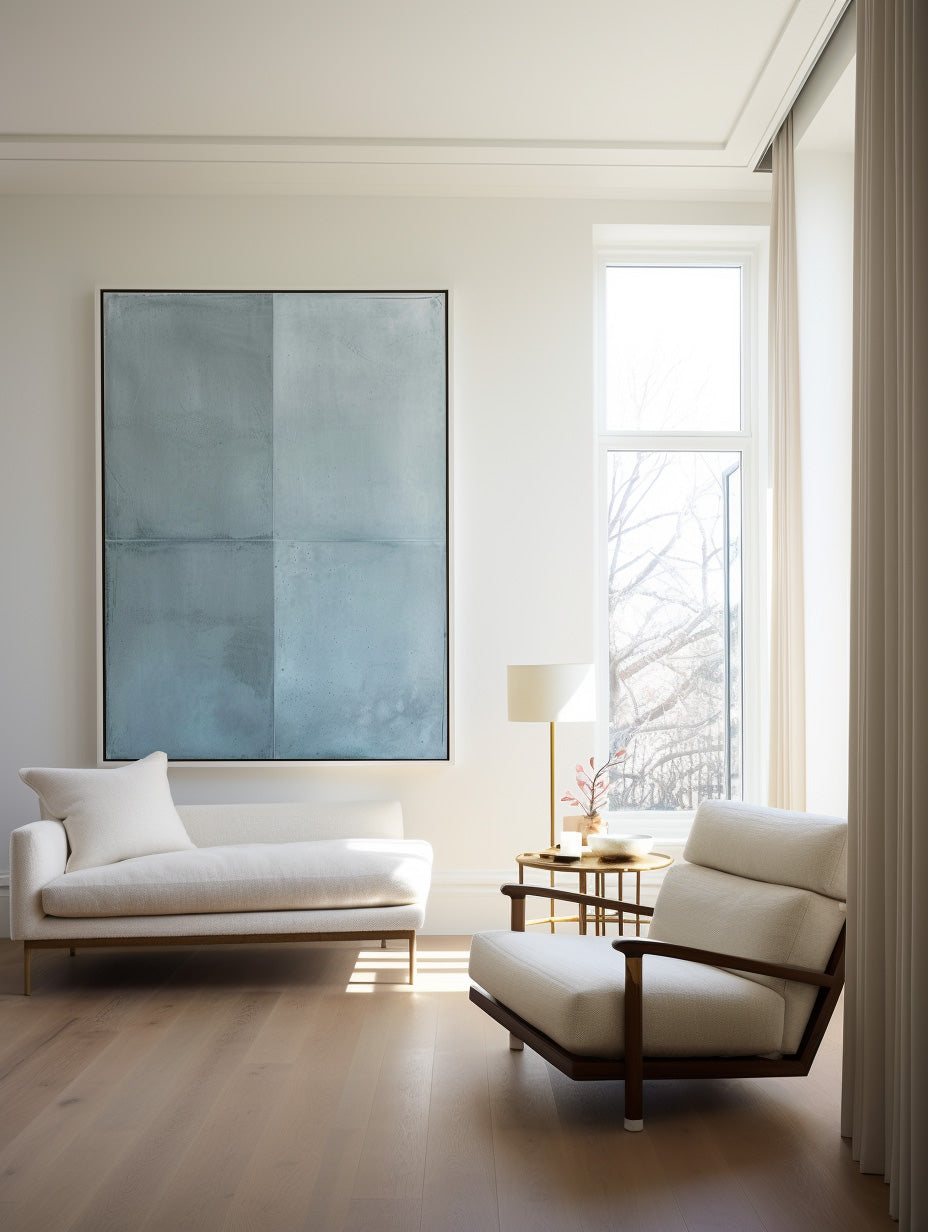 Wall Art Grey Blue Geometric Panels Minimalist Textured Canvas Living Room| Neutralighting