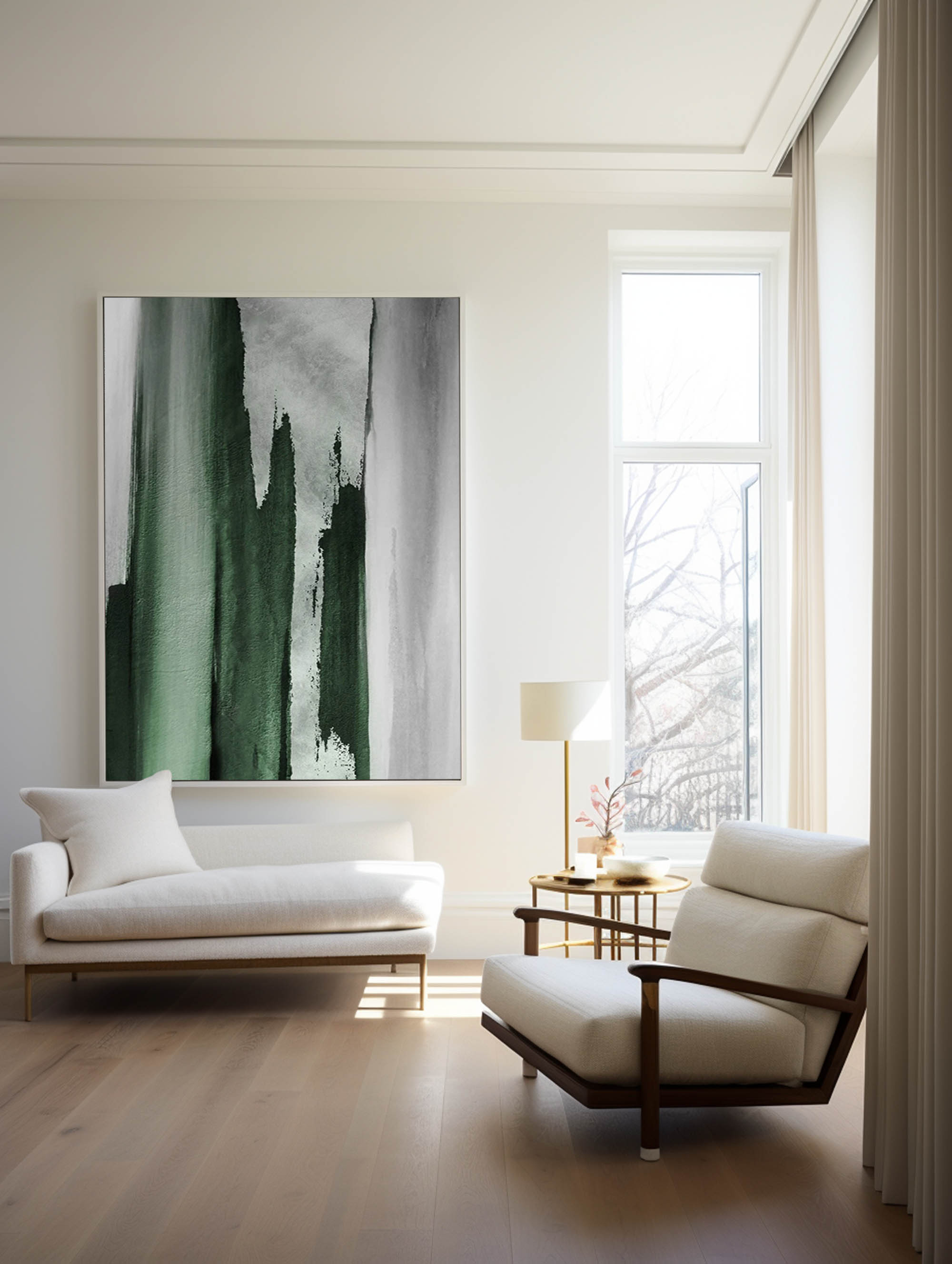 Green And Gold Abstract Painting ABAV132 - Neutralighting