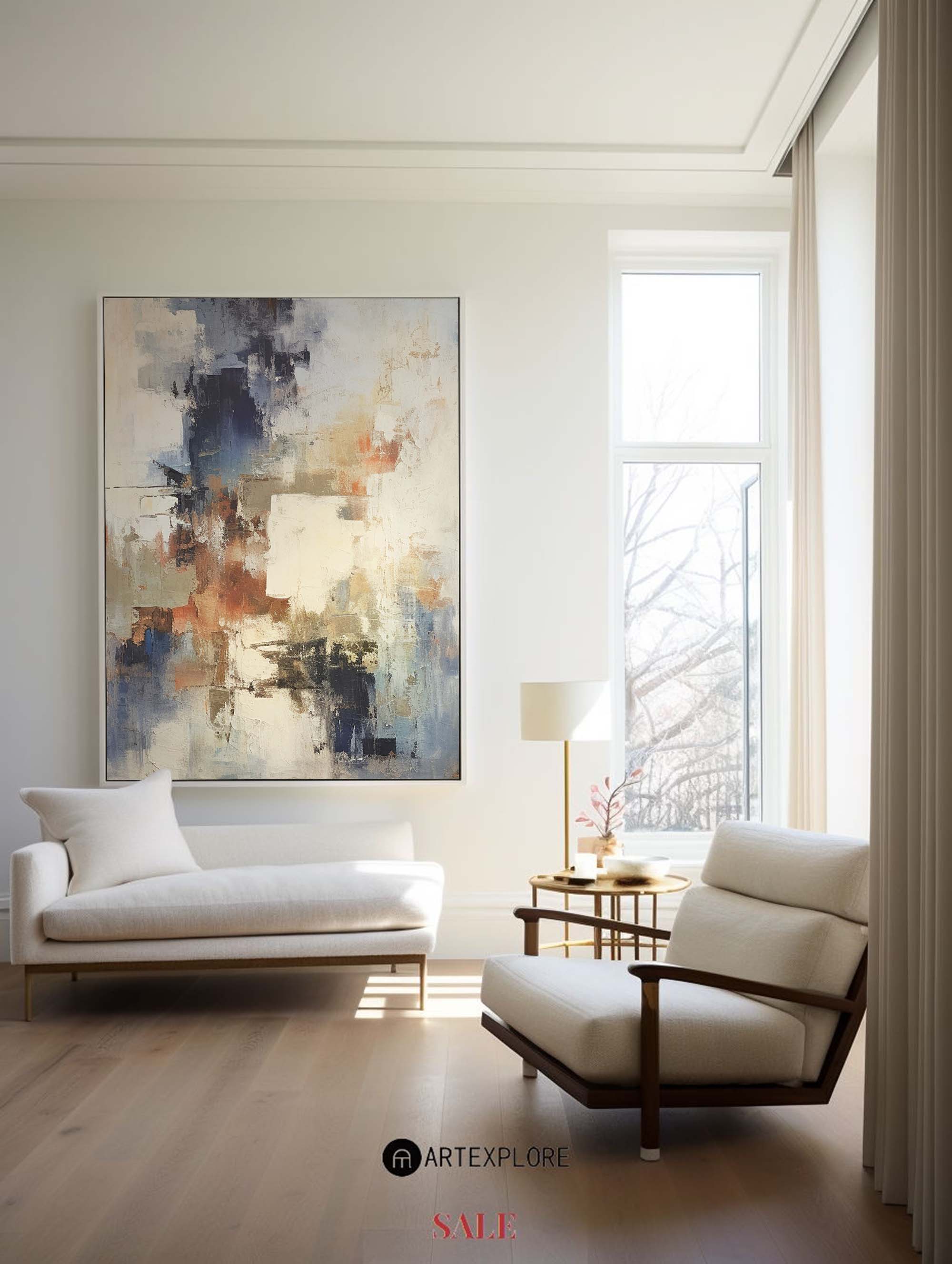 Rustic Blue Terracotta Abstract Textured Wall Art