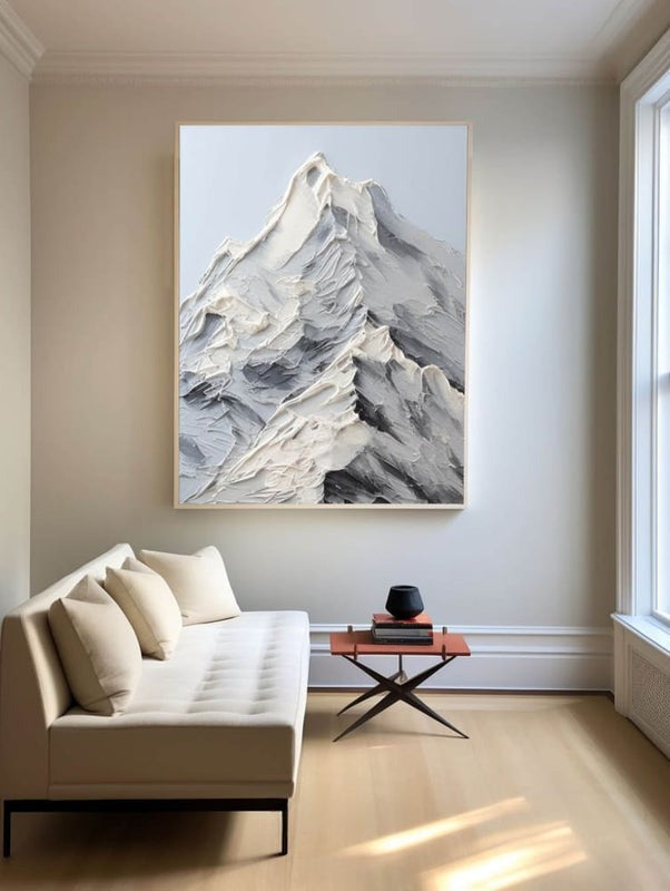 Snowy Mountain Peak Textured Painting