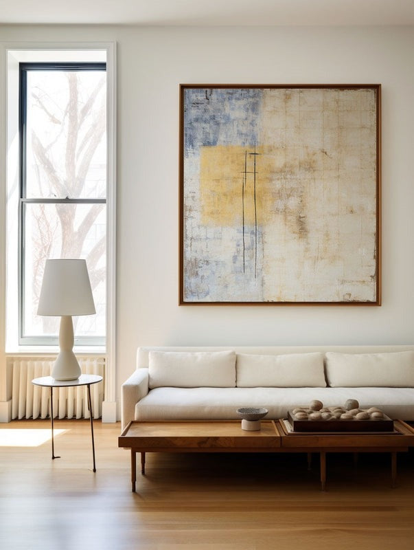 Beige Blue Yellow Abstract Painting