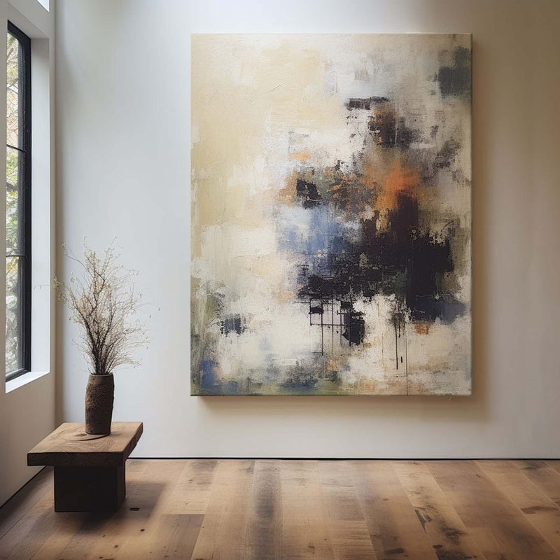 Beige Black Orange Abstract Painting
