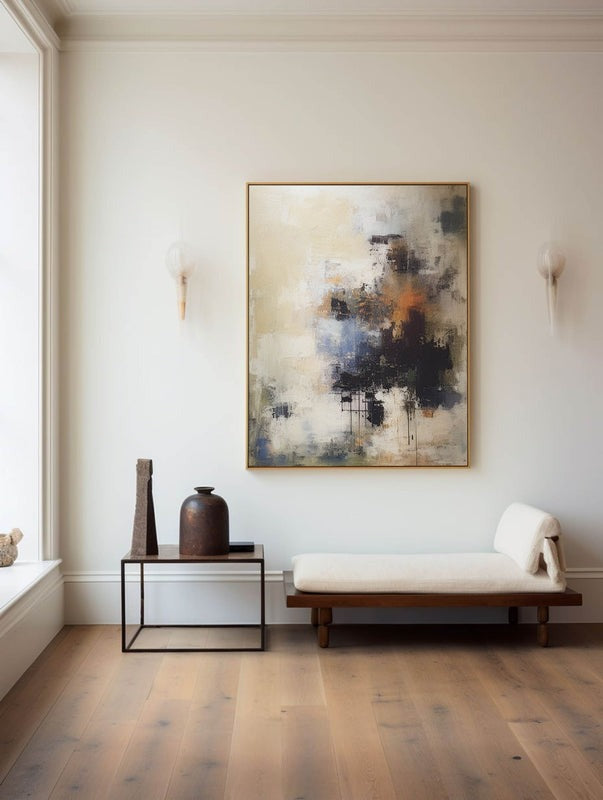 Beige Black Orange Abstract Painting