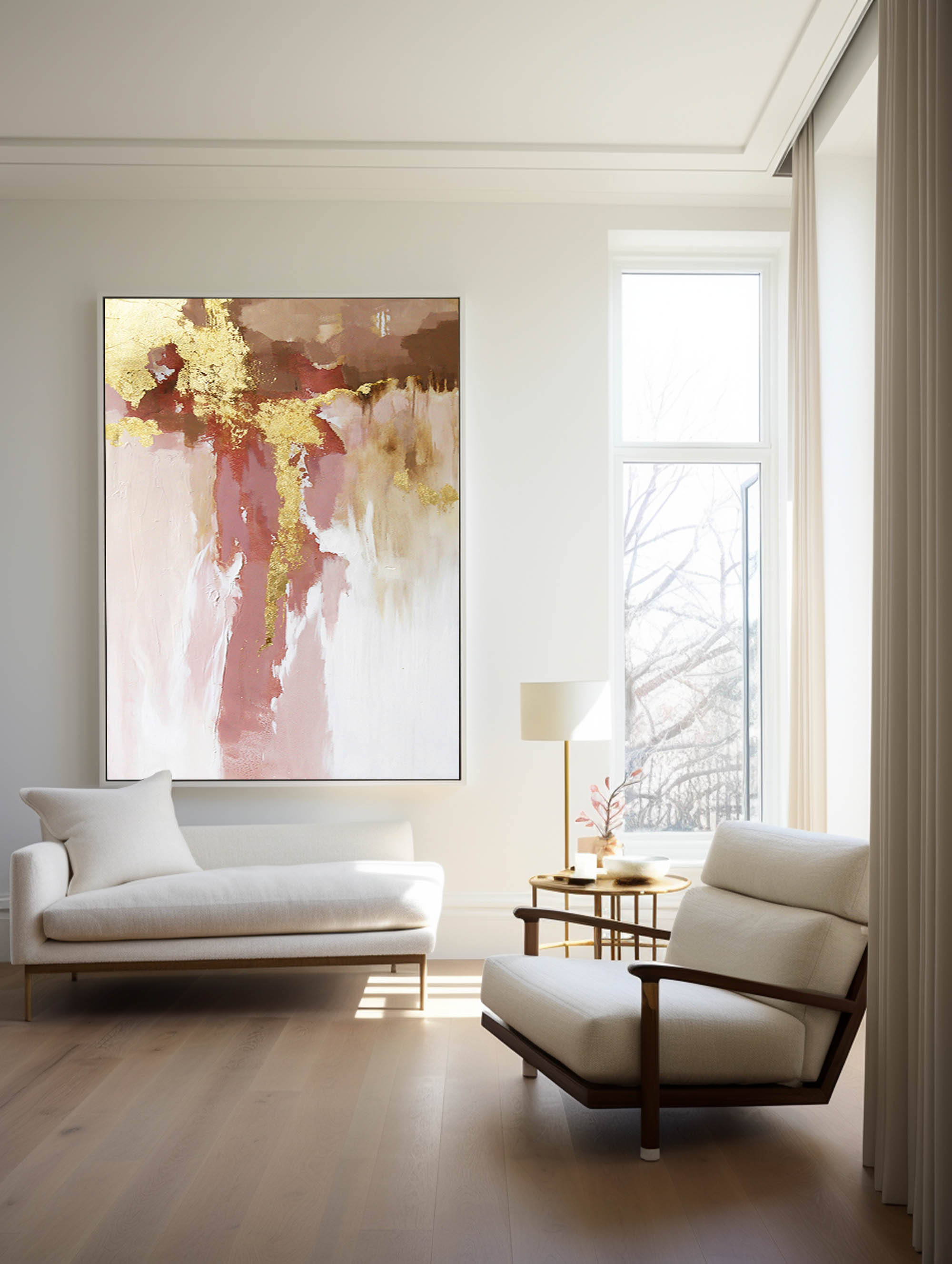 Abstract Pink Gold Textured Painting