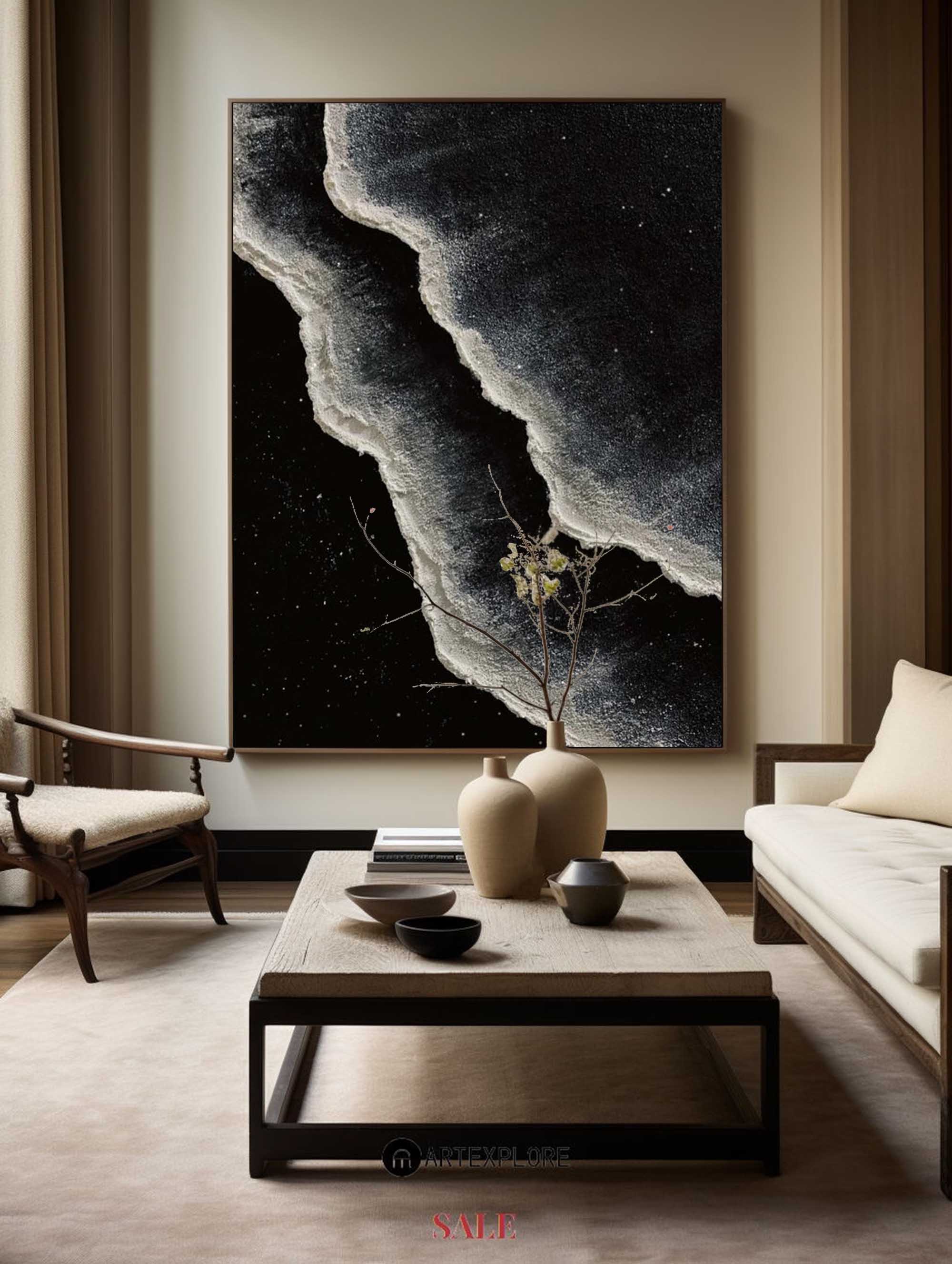 Black And White Seascape Painting