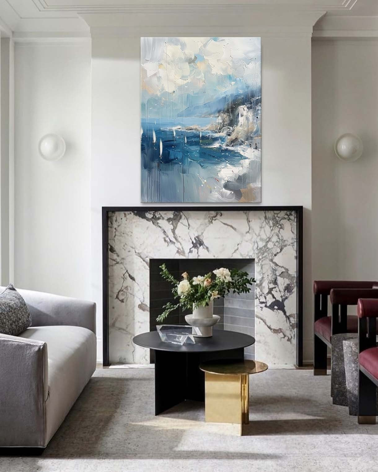 Wall Art Coastal Sailboats Rainy Seascape