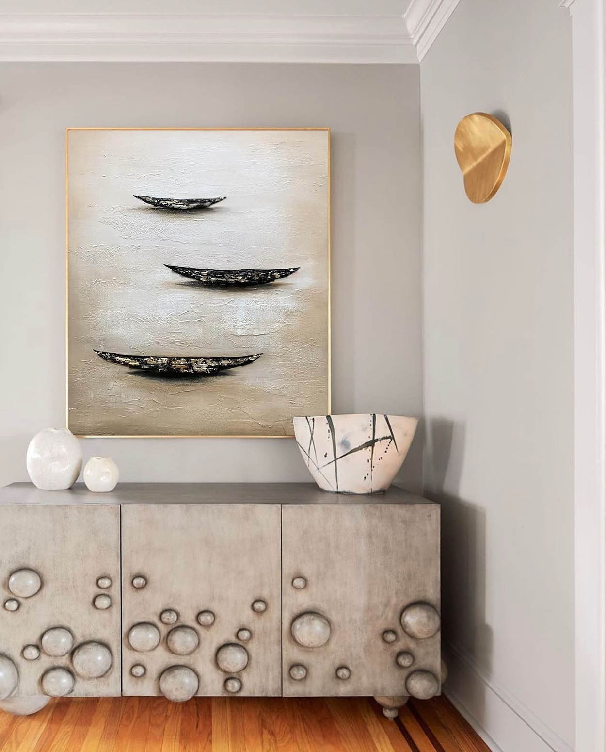 Wall Art Minimalist Boat Trio Serene Seascape