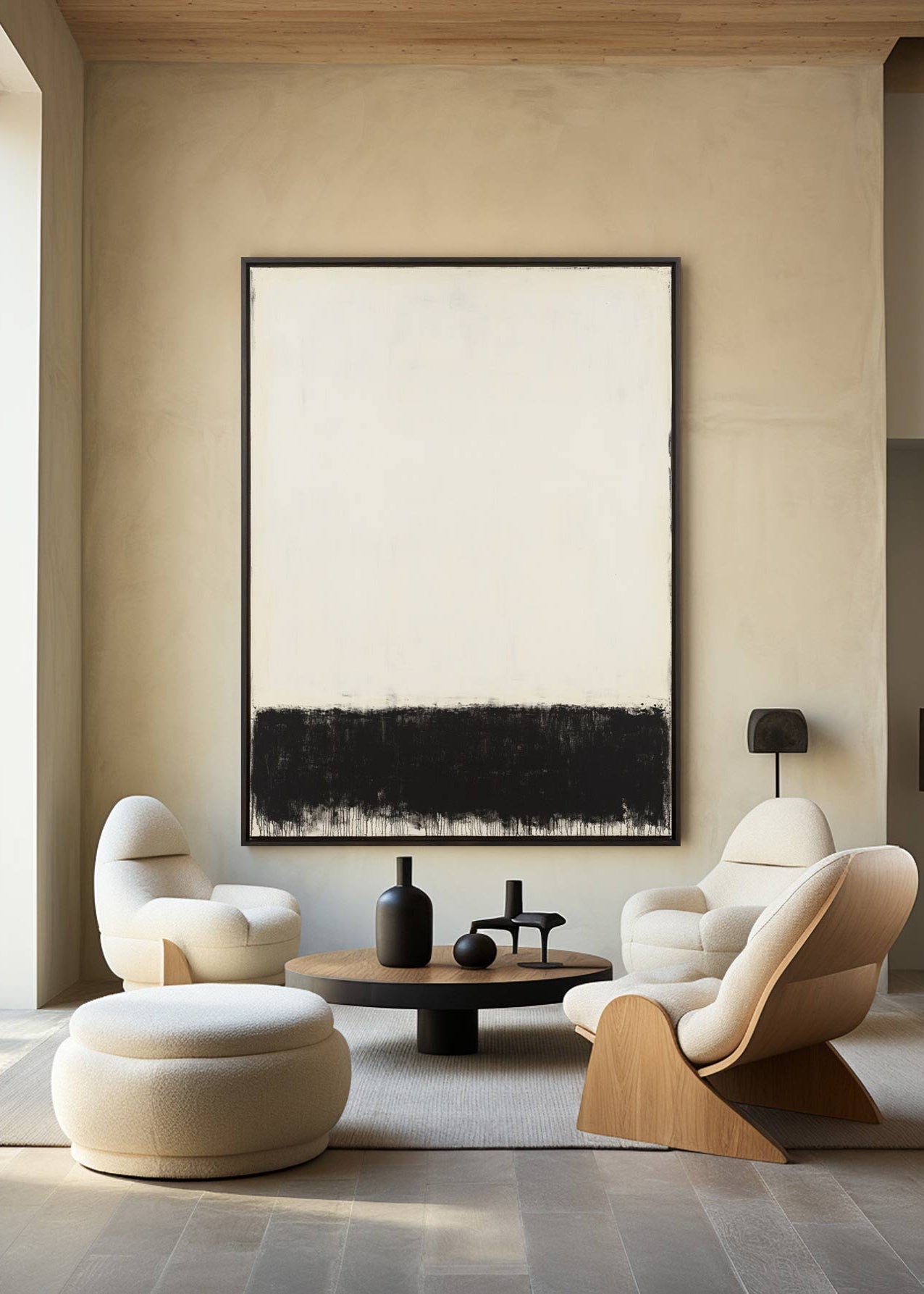Monochrome Block Abstract Two‑Tone Heavy Brushstroke Textured Artwork