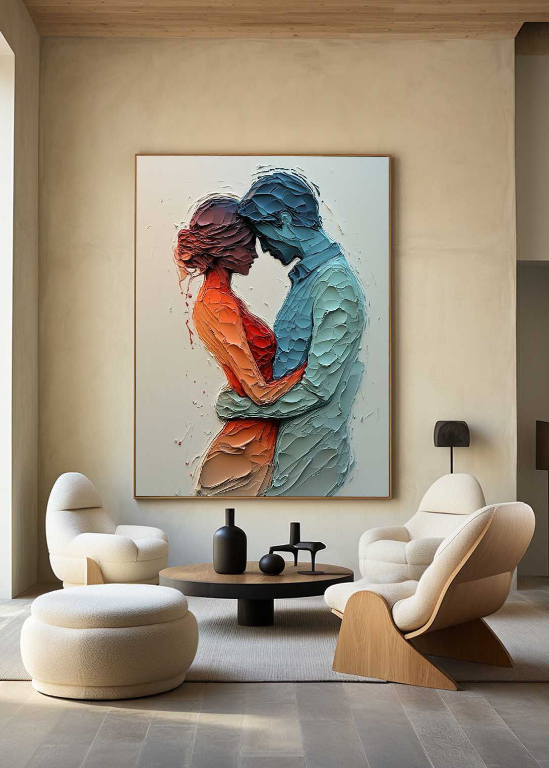 Zora Embracing Couple Textured Canvas Art