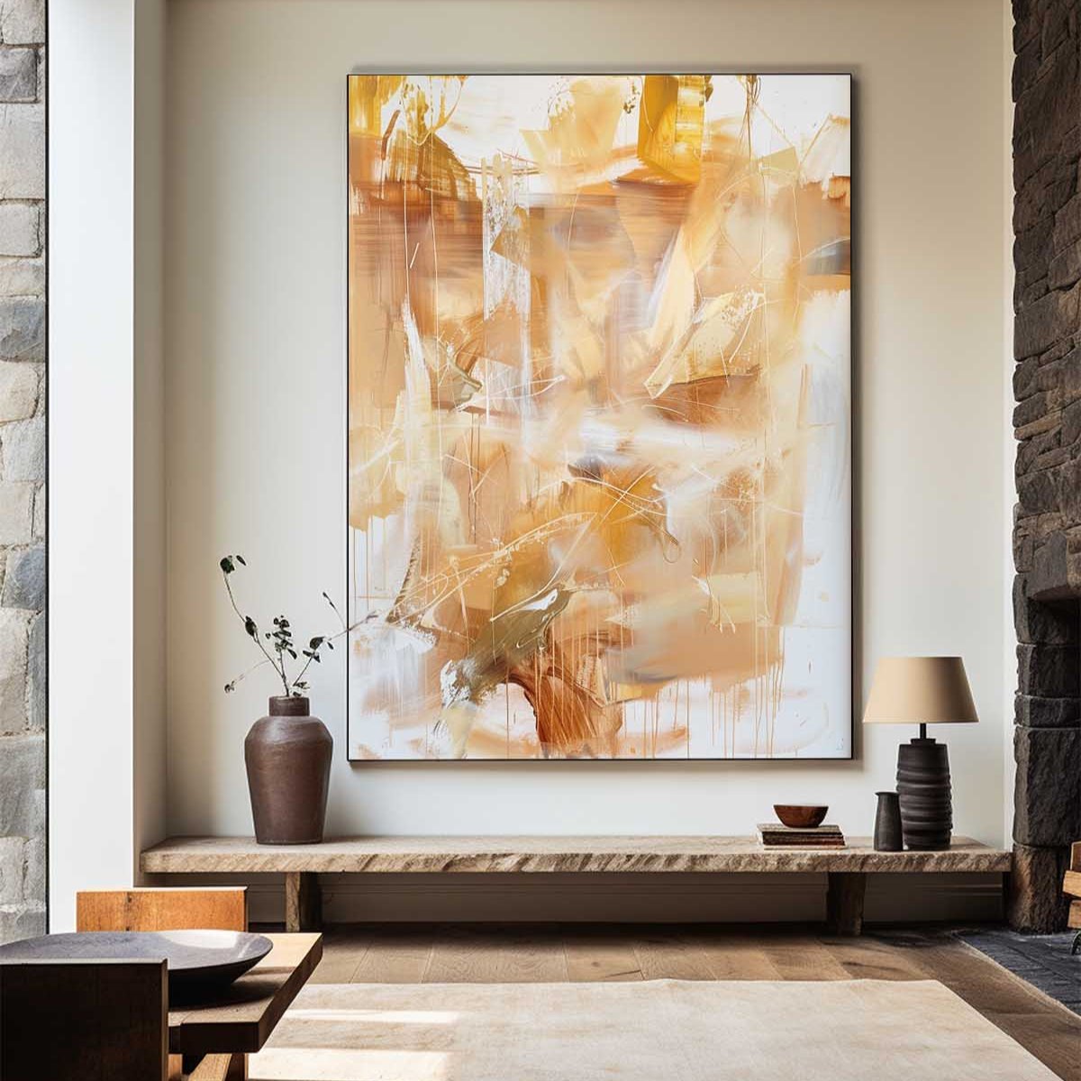 Golden Light Abstract Layered Painting
