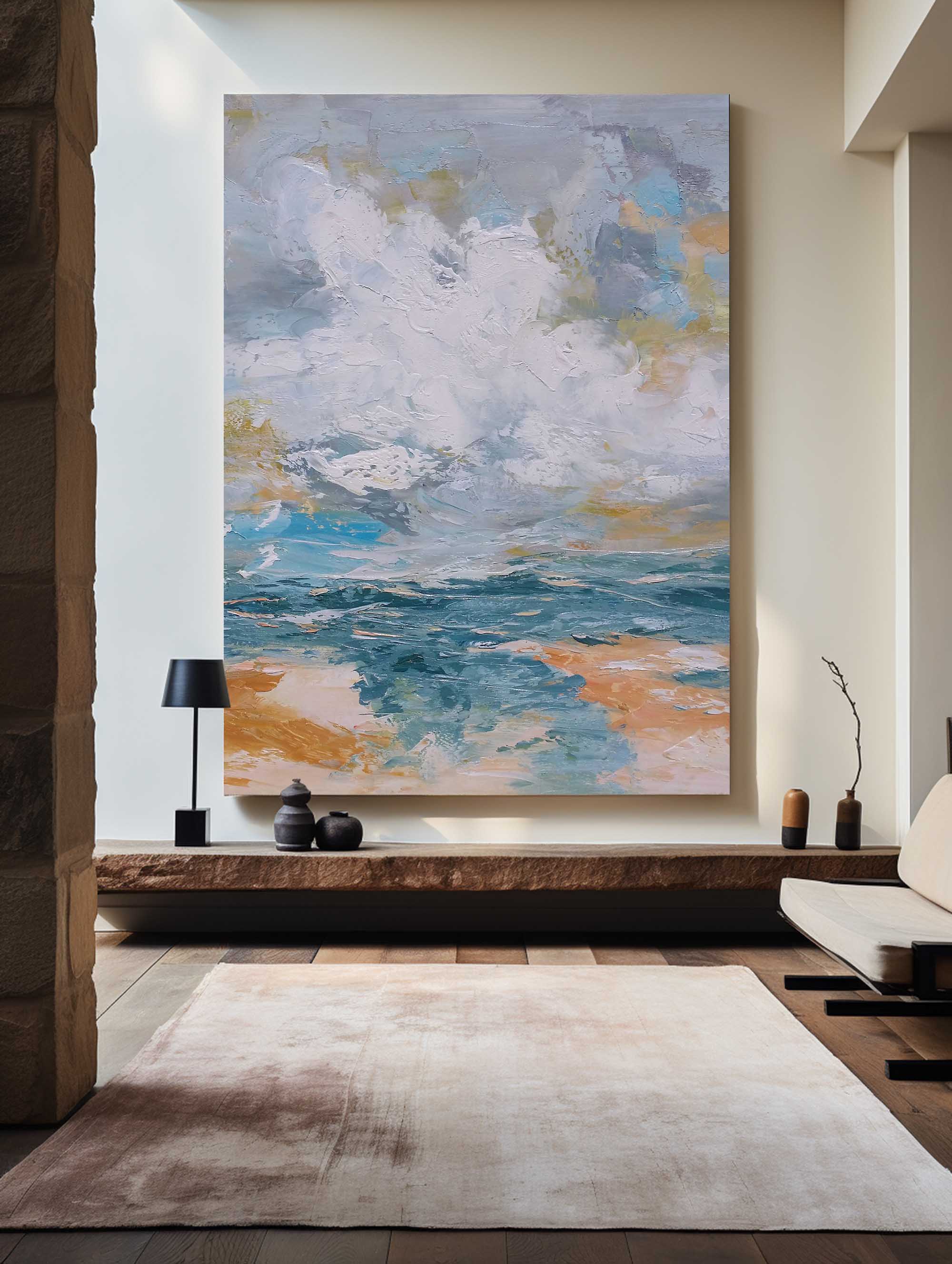 Impasto Seascape Abstract Hand‑Painted Thick‑Layer Ocean Wave Textured Artwork