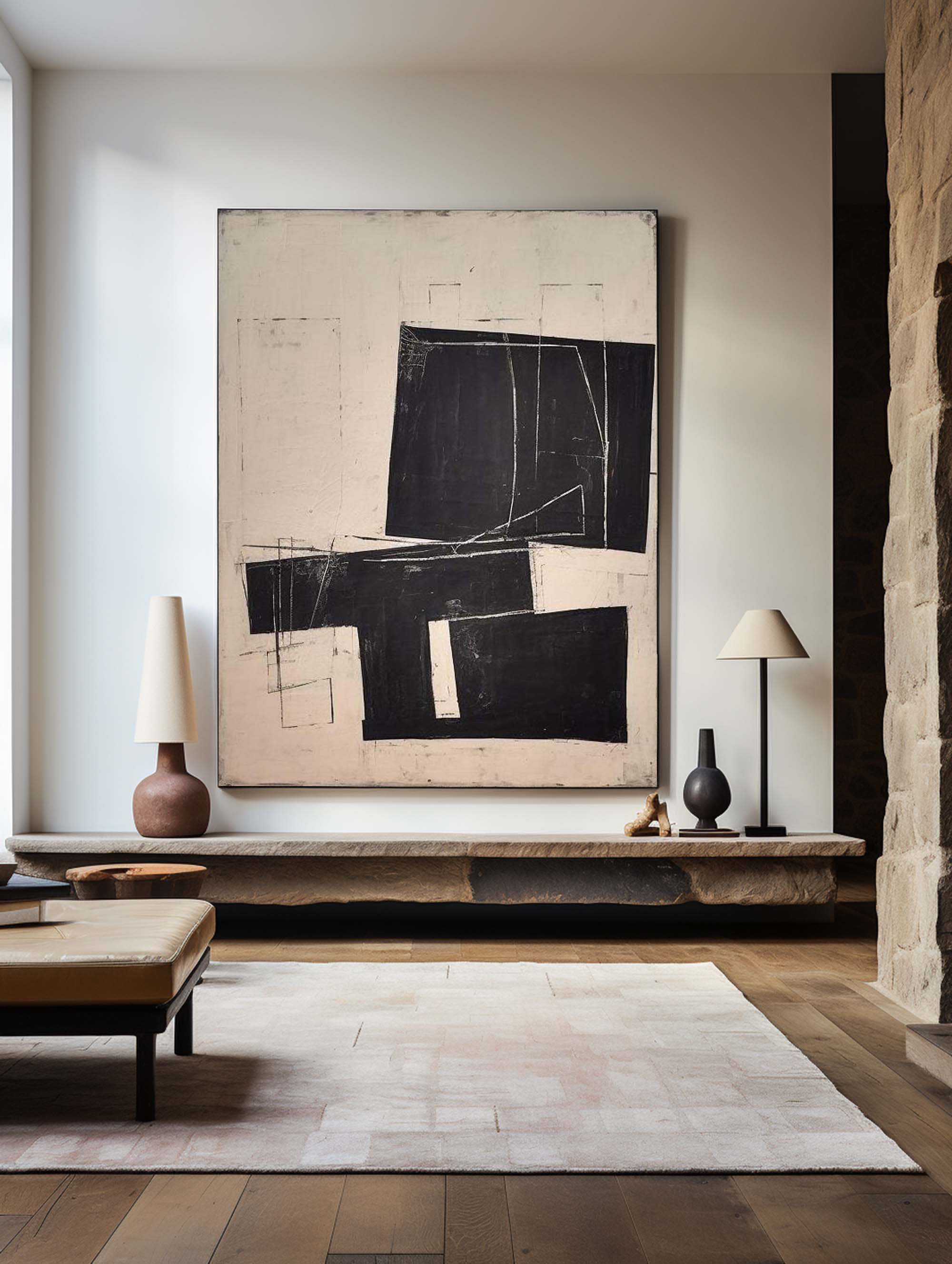 Black Beige Geometric Abstract Painting