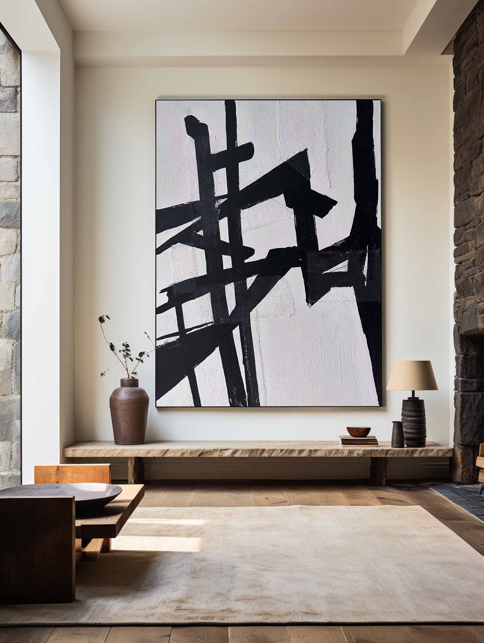 Black White Linear Abstract Painting