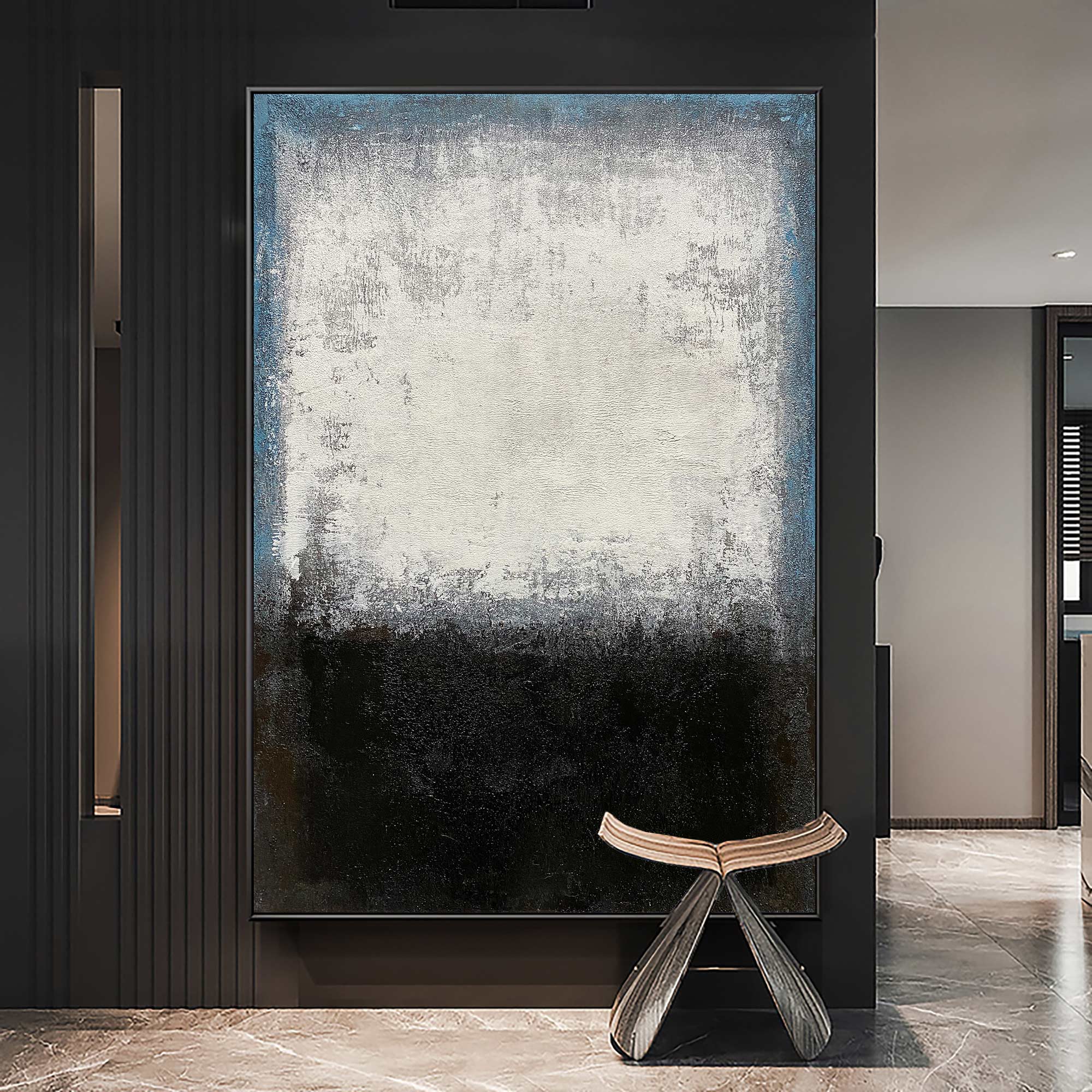 Black White Blue Minimalist Painting ABAV106 - Neutralighting