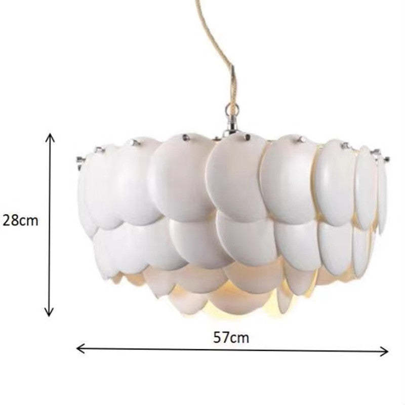 Arisha Wihte Art Deco Chandelier Light Fixture, Ceramic Leaf & Metal - Neutralighting