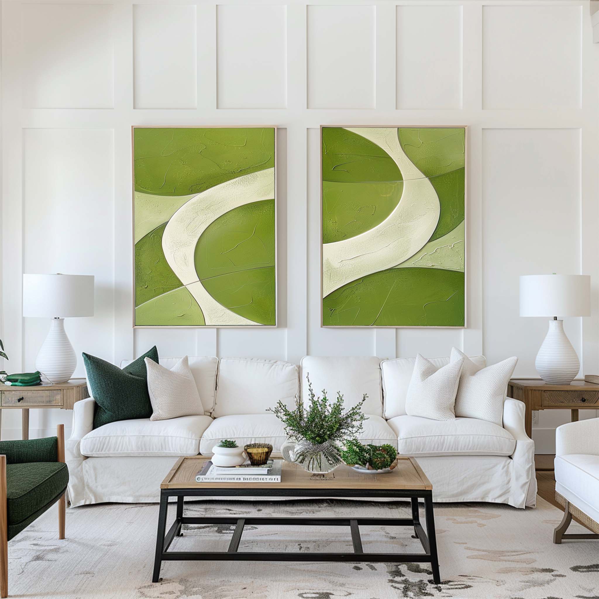 Green White Flowing Abstract Painting