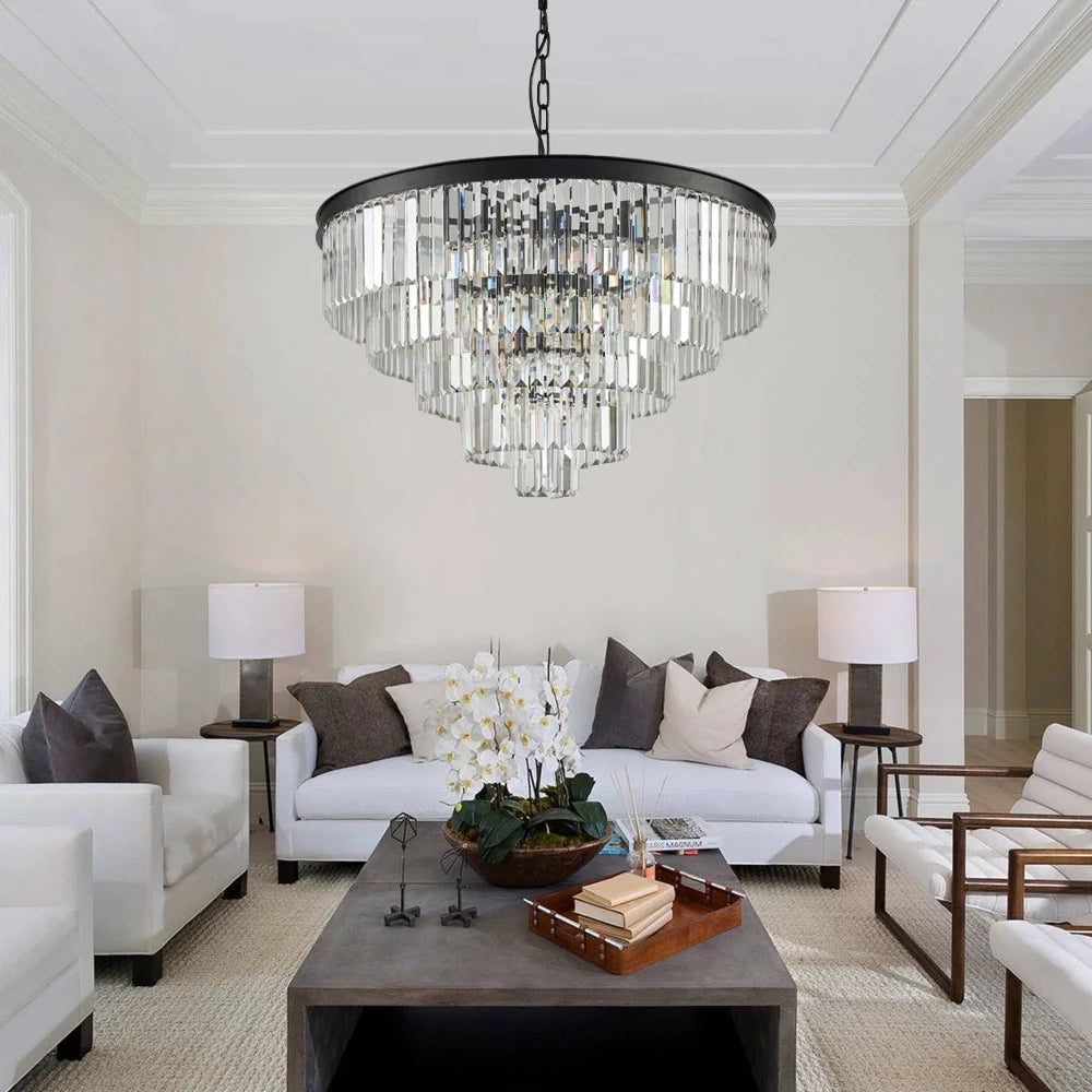 Arisha Modern LED Decorative Luxury Pendant Light Crystal Metal Black/Gold Ring Bedroom/Living Room - Neutralighting