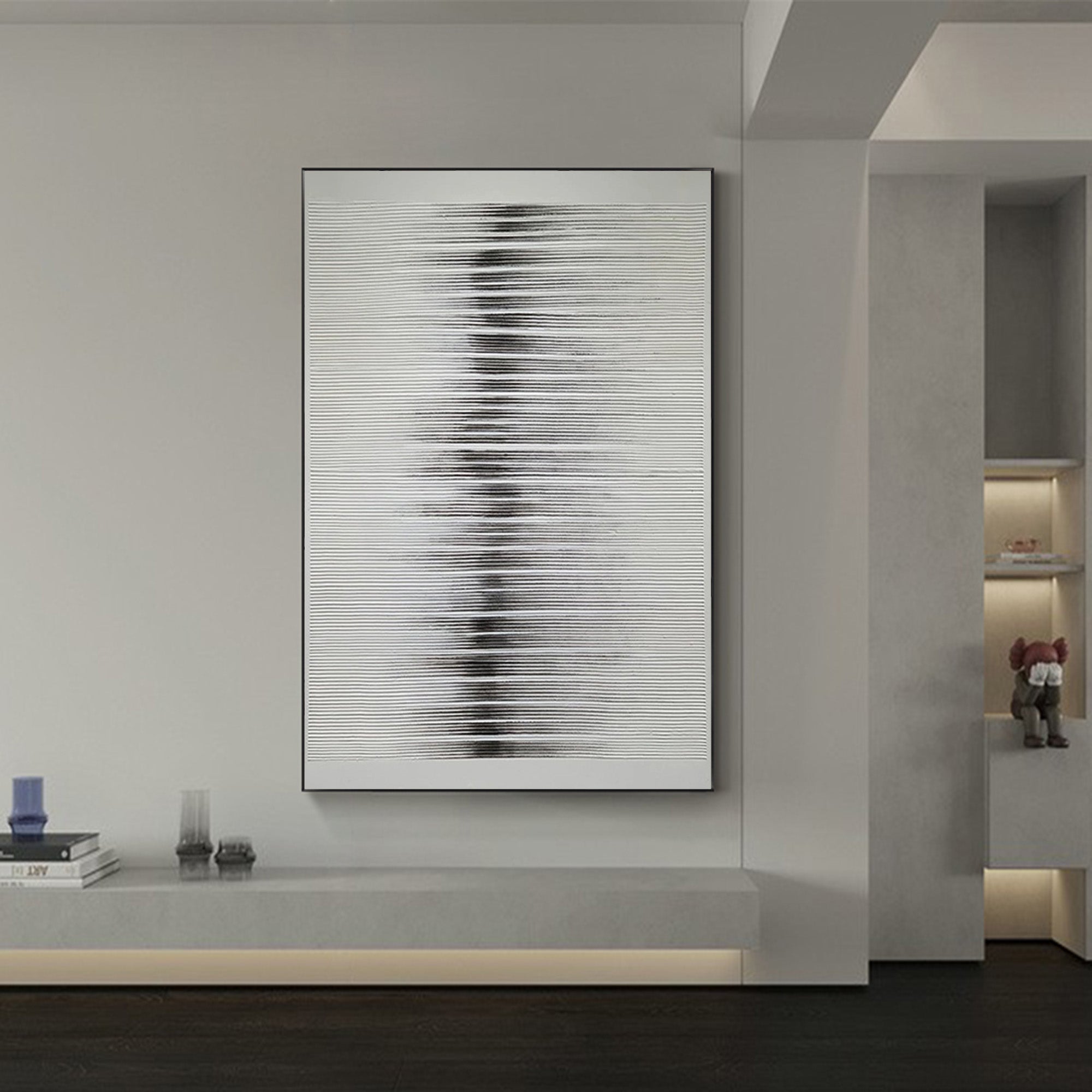 Grey‑Black Tall Vertical‑Line Layered‑Textured Artwork