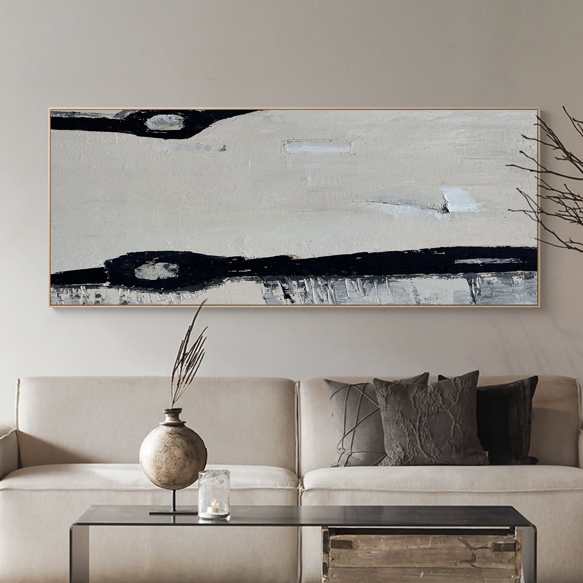 Minimalist Beige Grey Abstract Oil Painting