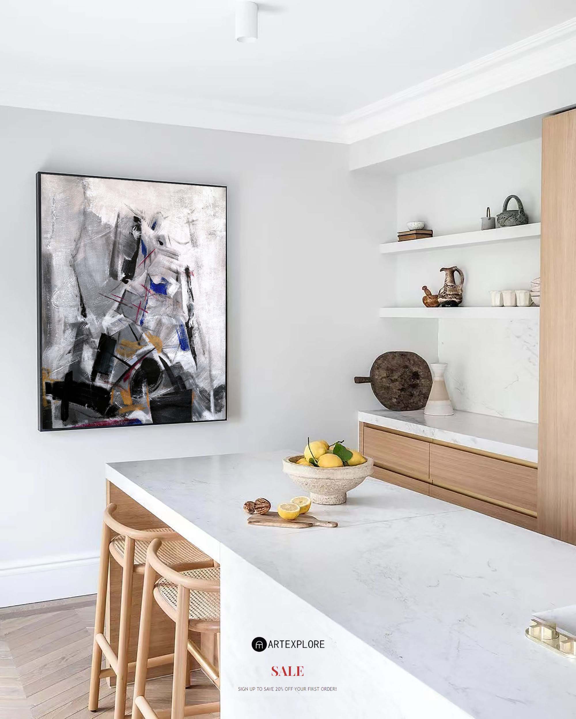 Black White Abstract Painting ABAV03 - Neutralighting