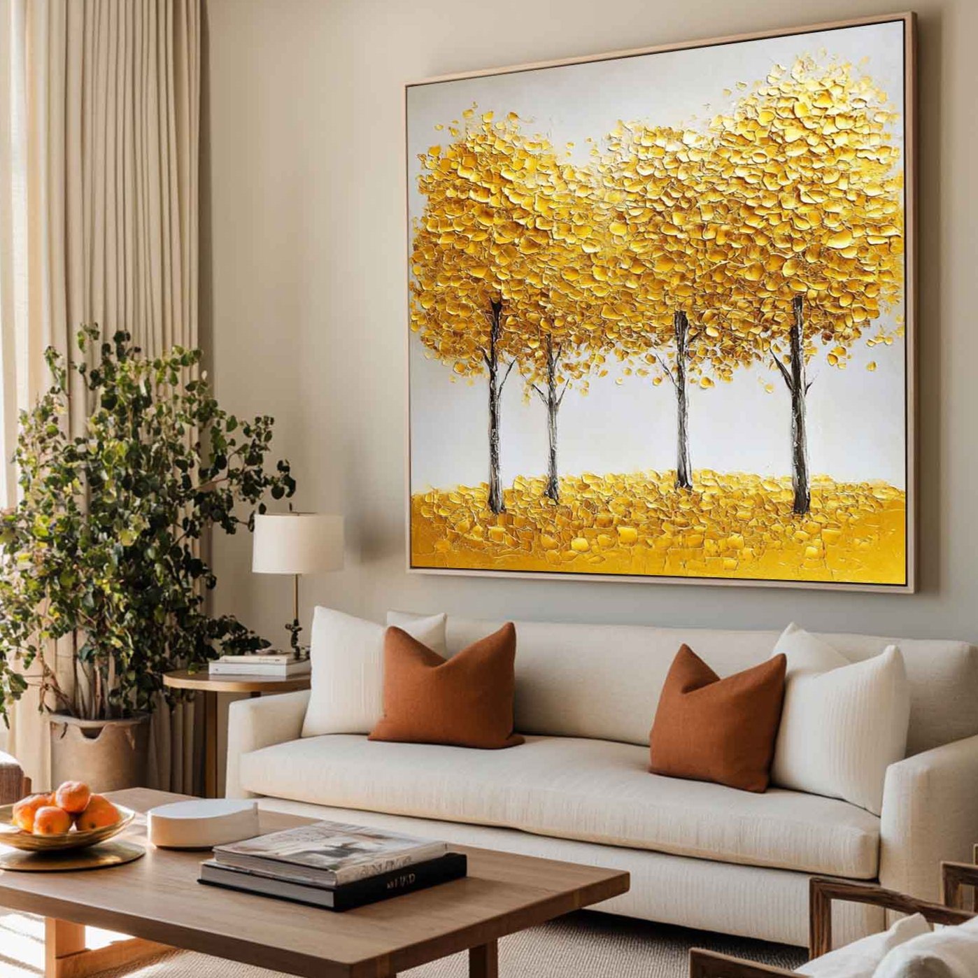 Golden Tree Landscape Textured Painting