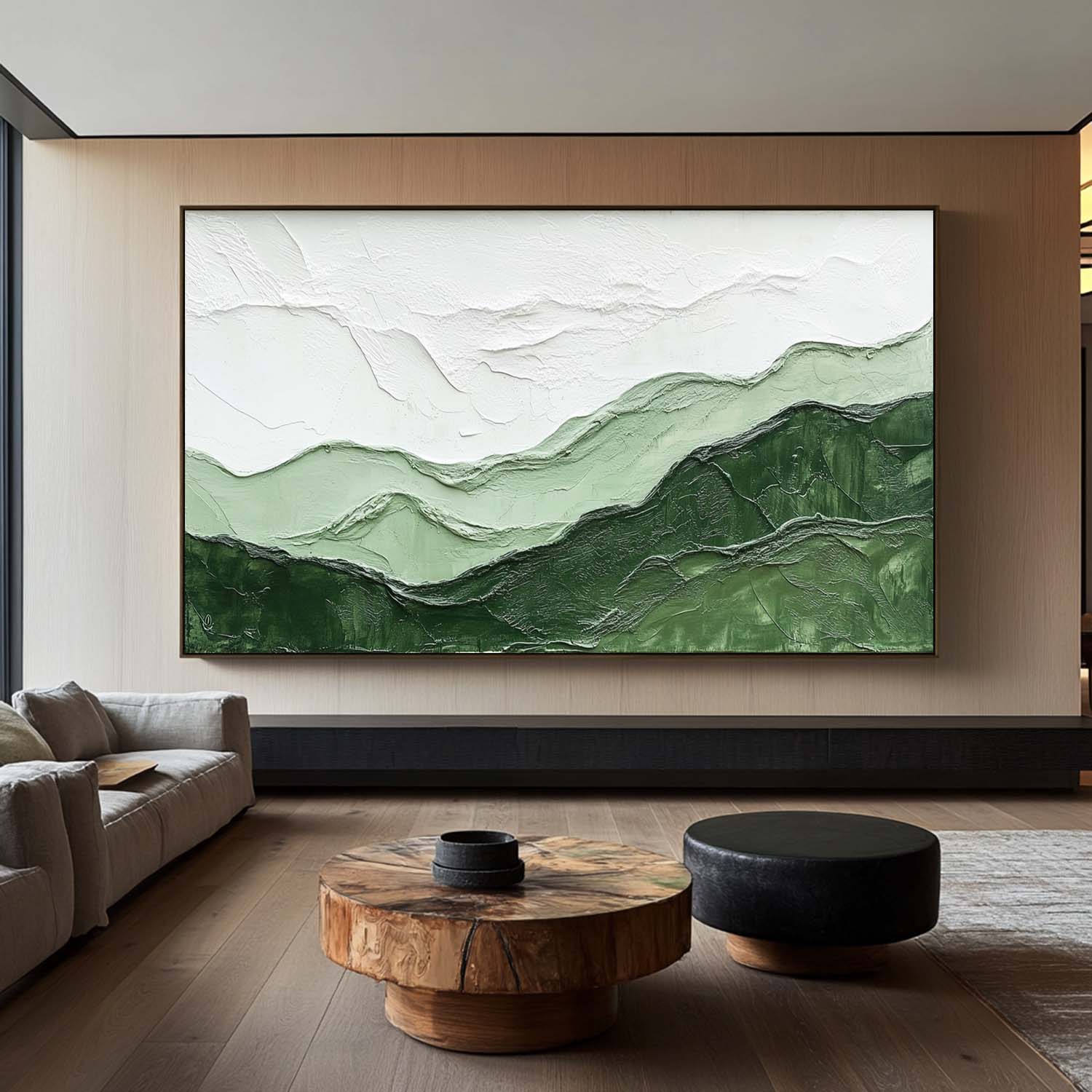 Layered Green Mountain Landscape Art