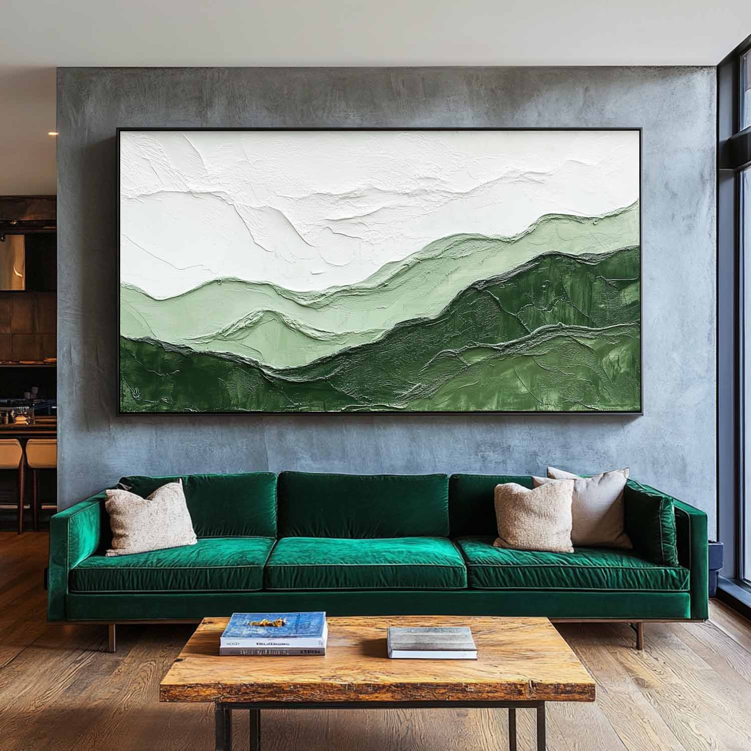 Layered Green Mountain Landscape Art