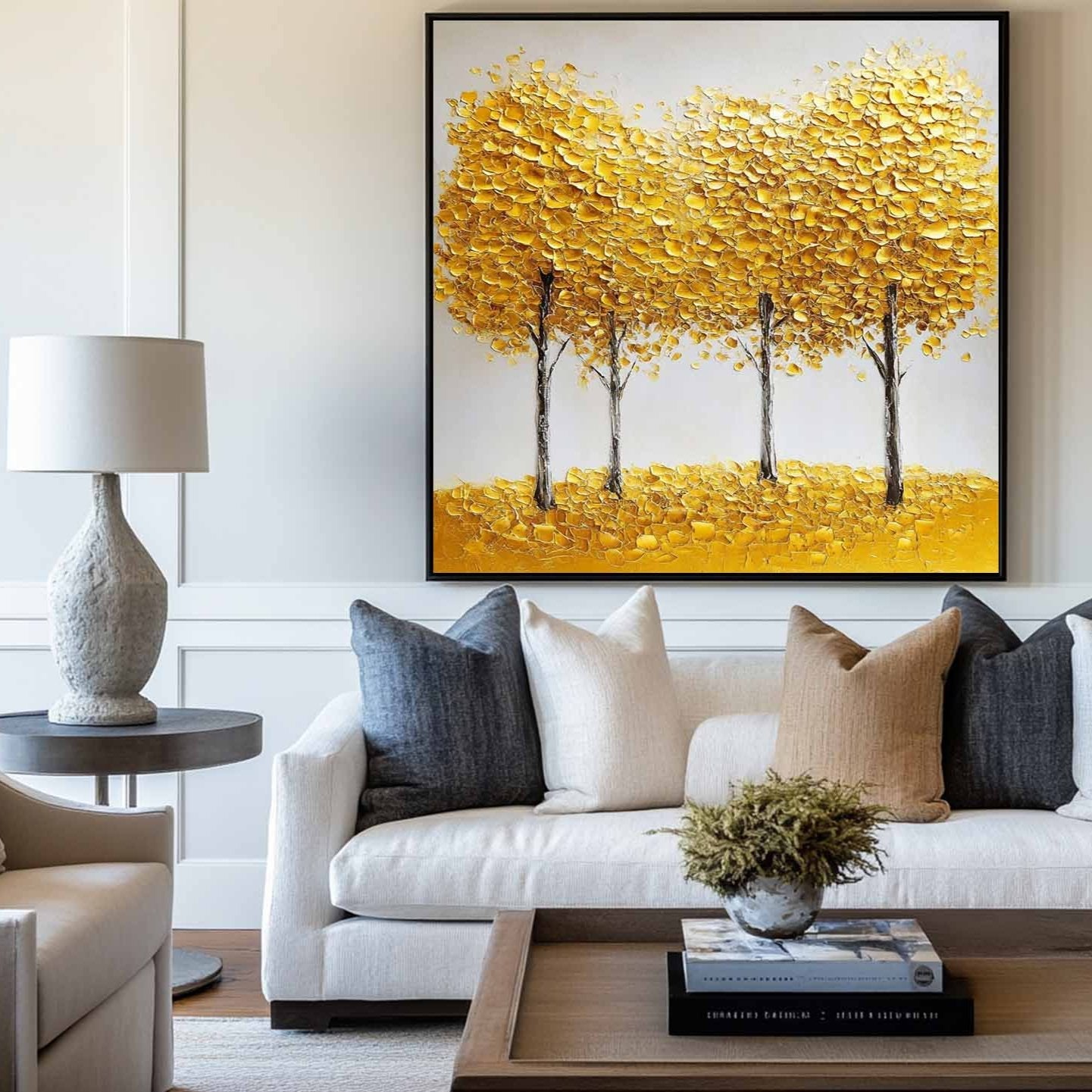 Golden Tree Landscape Textured Painting