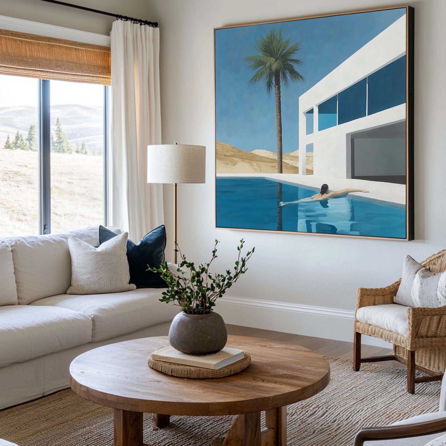 Modern Pool House Palm Canvas Wall Art