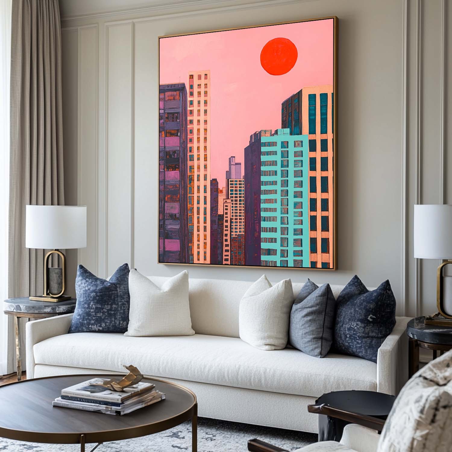 Colorful City Skyline Sunset Canvas Art