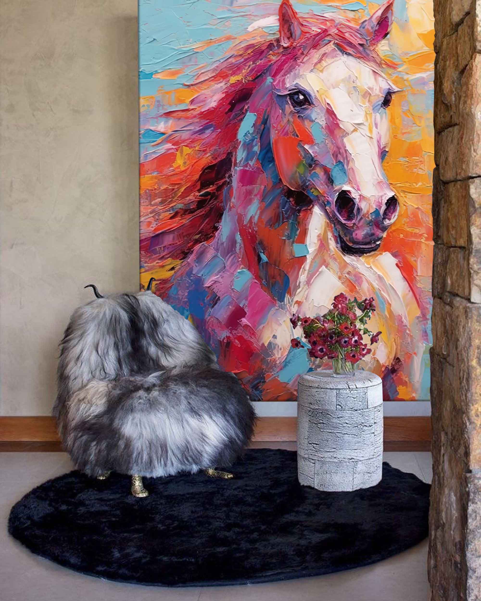 Wall Art Impasto Textured Vibrant Colorful Horse