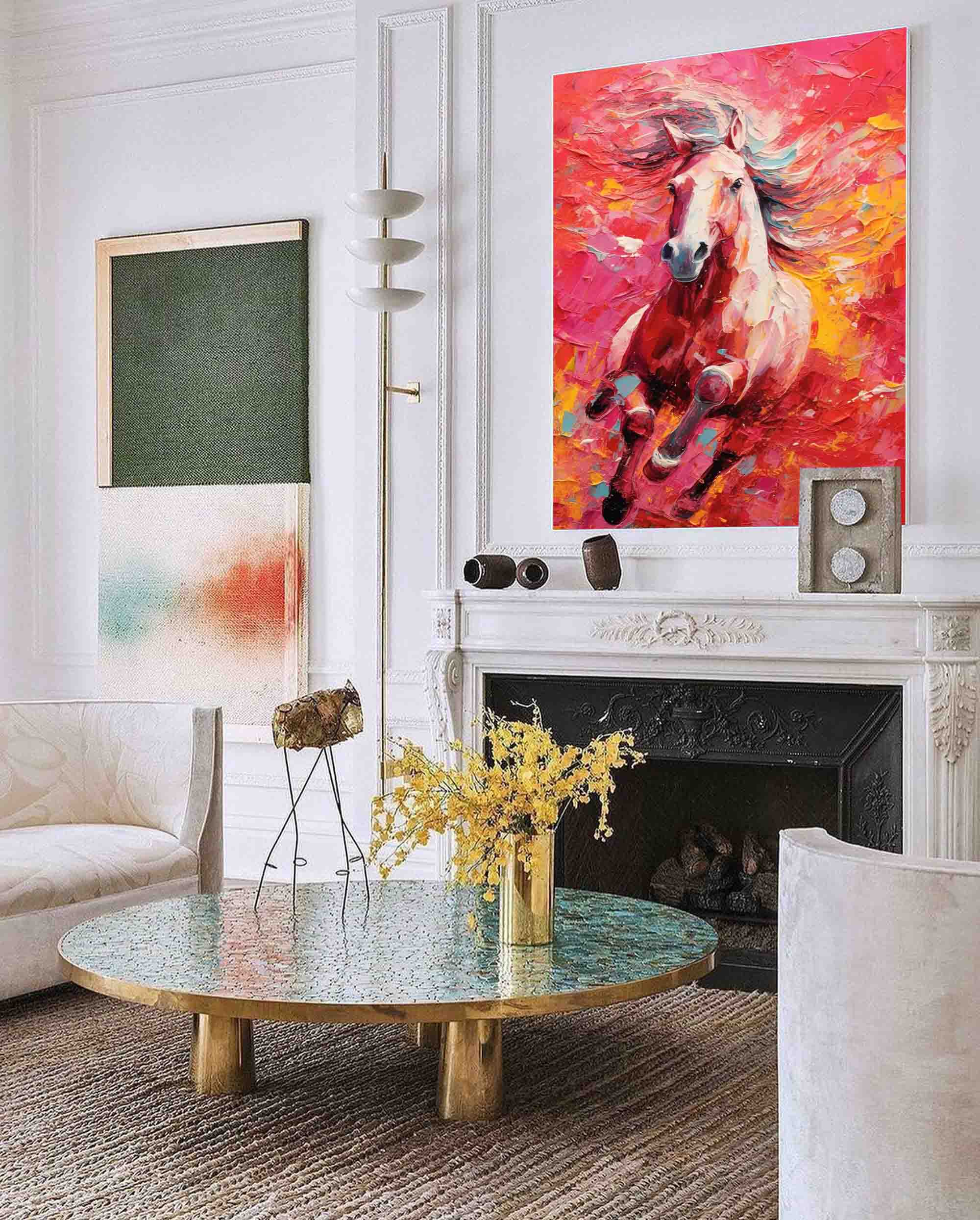 Wall Art Impasto Fiery Red Jumping Stallion
