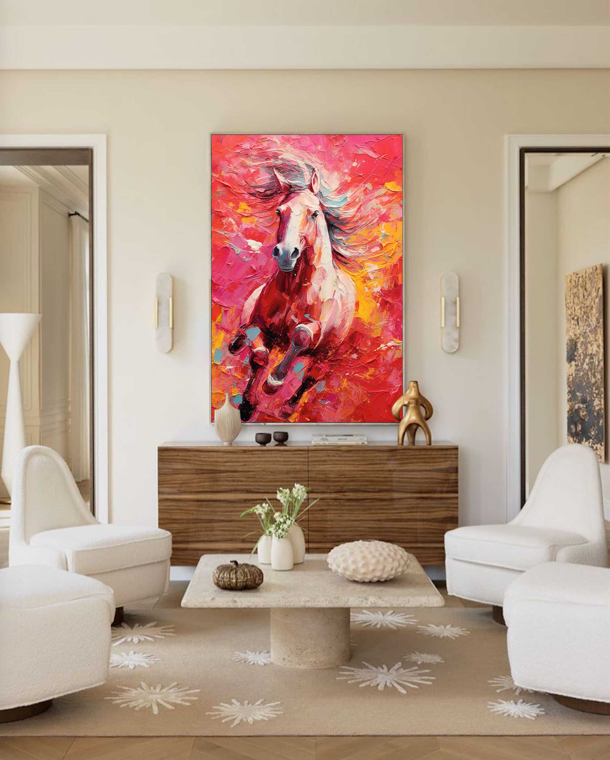 Wall Art Impasto Fiery Red Jumping Stallion