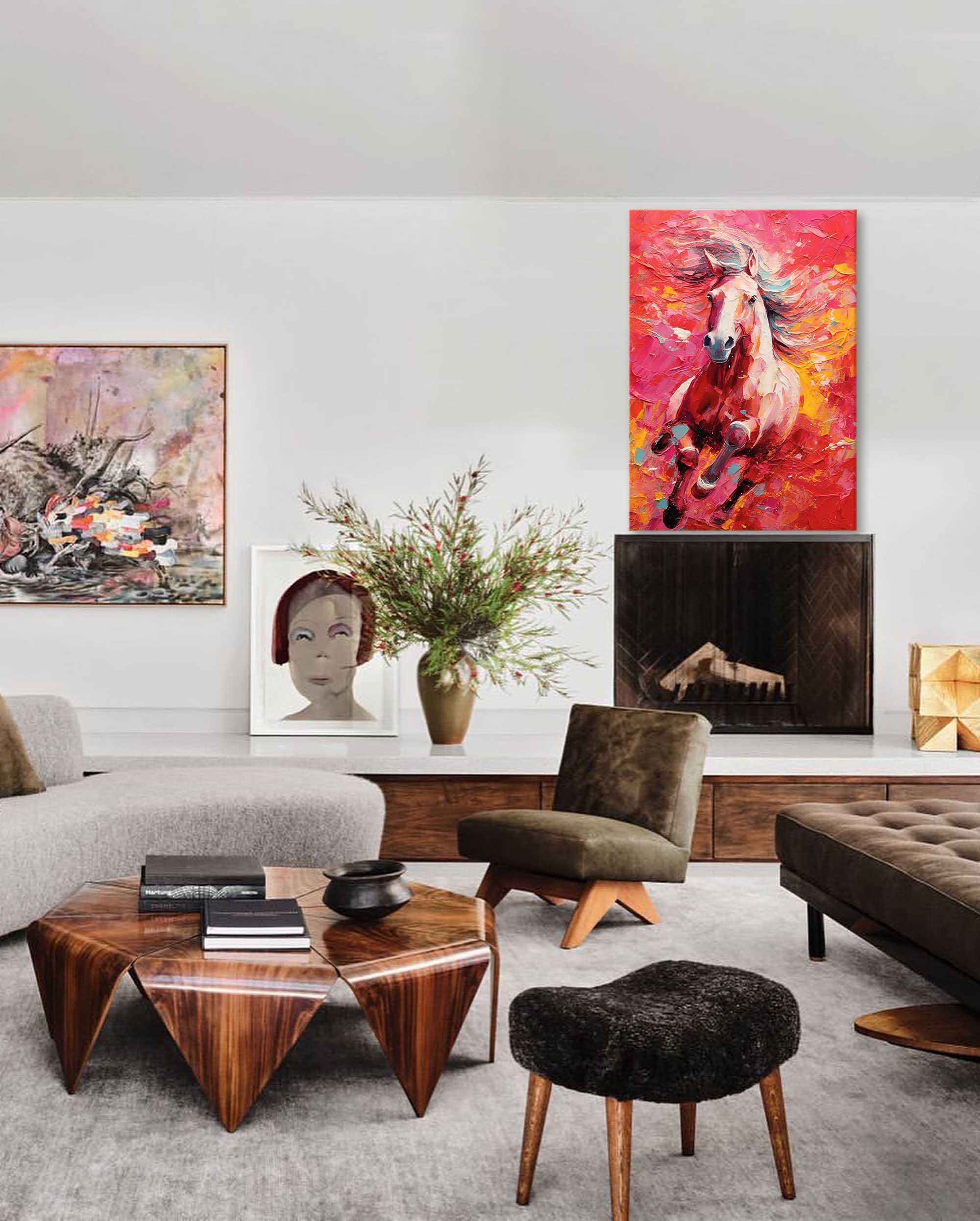 Wall Art Impasto Fiery Red Jumping Stallion