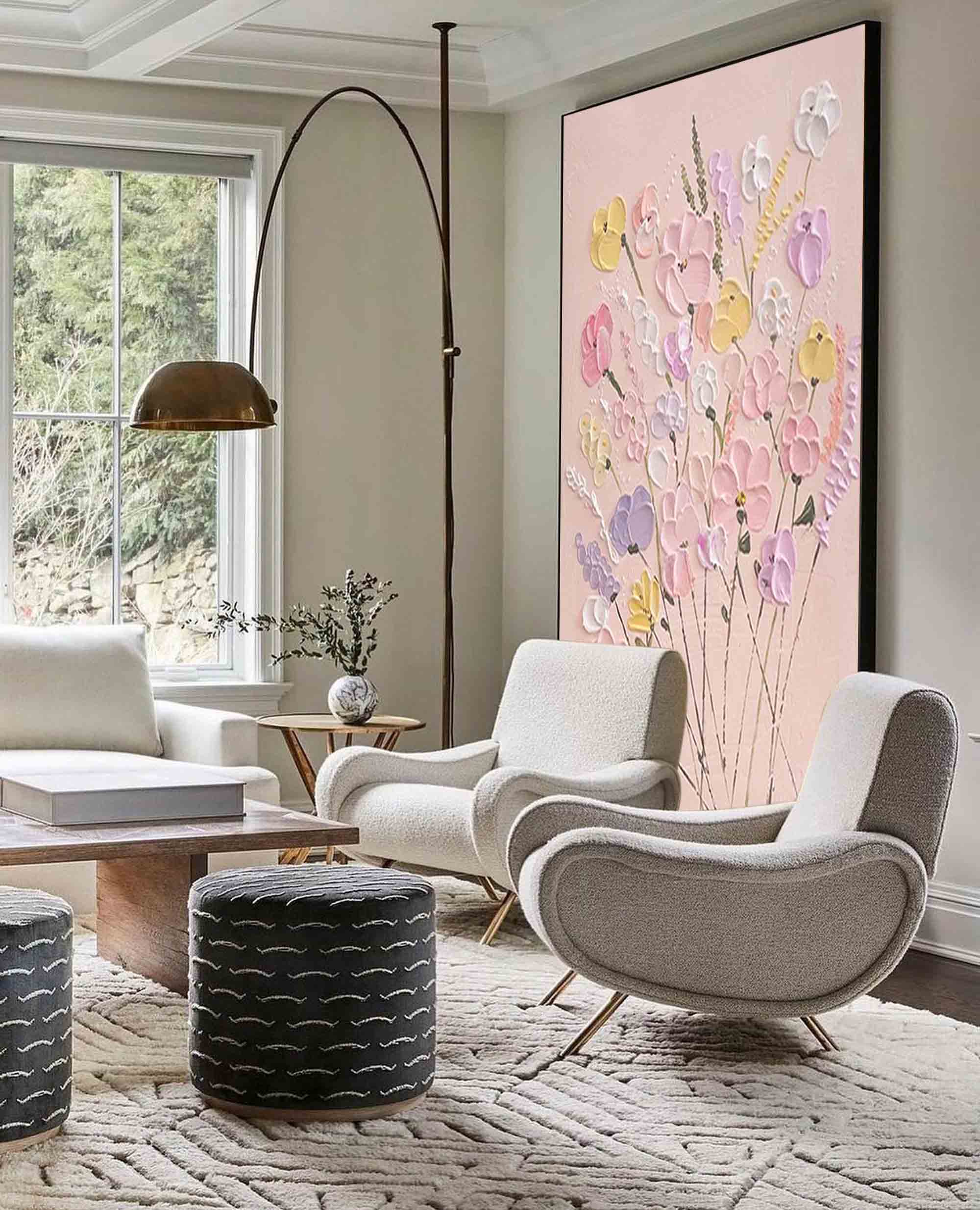 Wall Art Textured Soft Pastel Wildflower