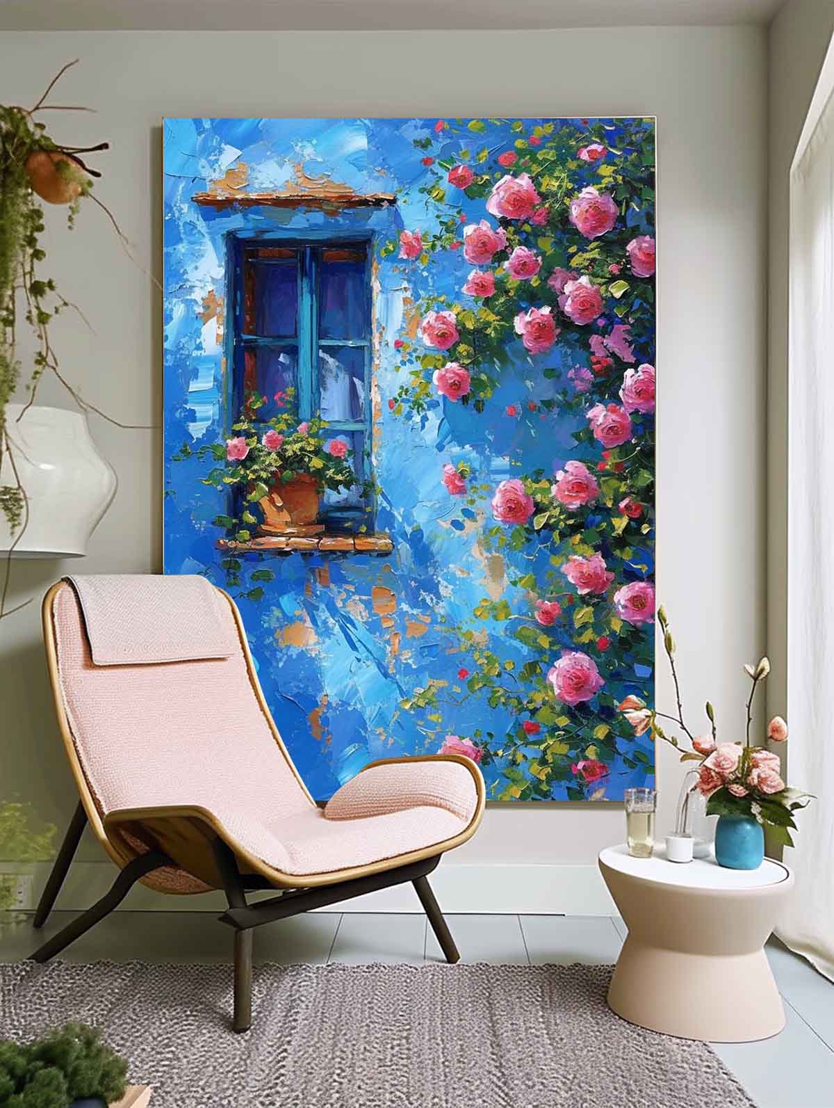 Bright Cobalt Wall Garden Rose Wall Art