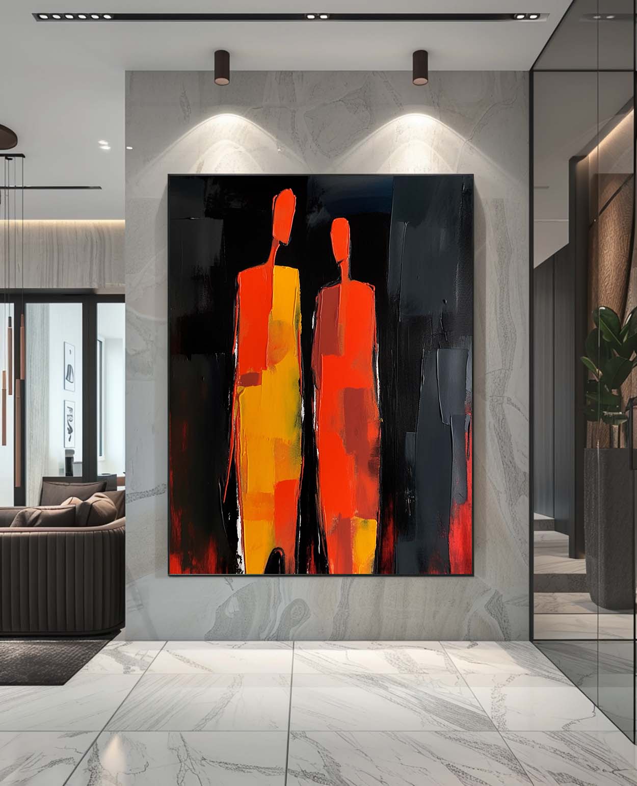 Warm Fiery Tone Two‑Silhouette Wall Art