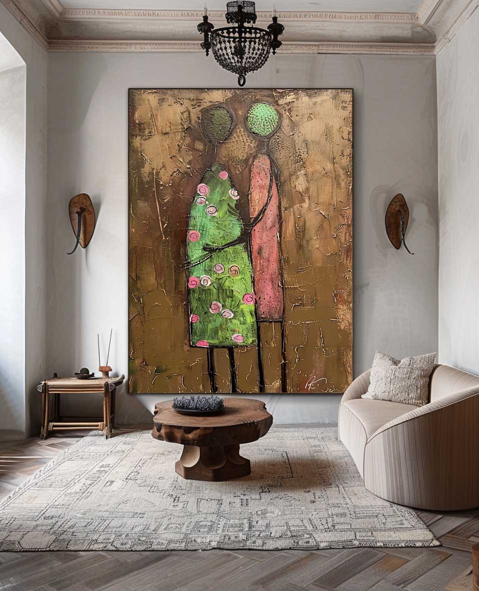 Wall Art Stylized Couple Silhouette Floral Dress