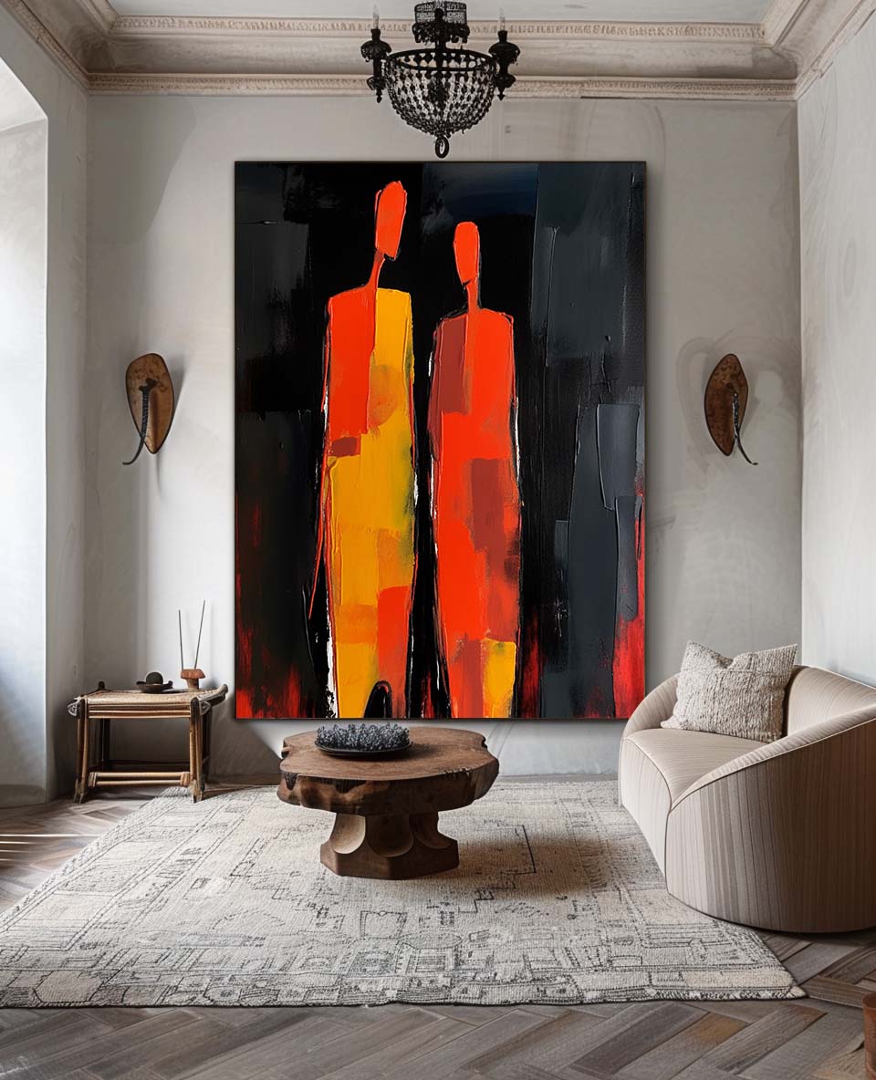 Warm Fiery Tone Two‑Silhouette Wall Art