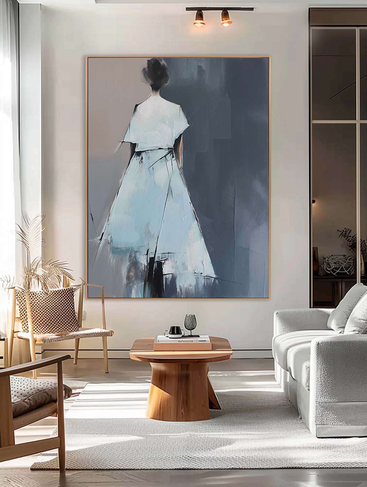 Cool Neutral Palette Lady Figurative Canvas Art
