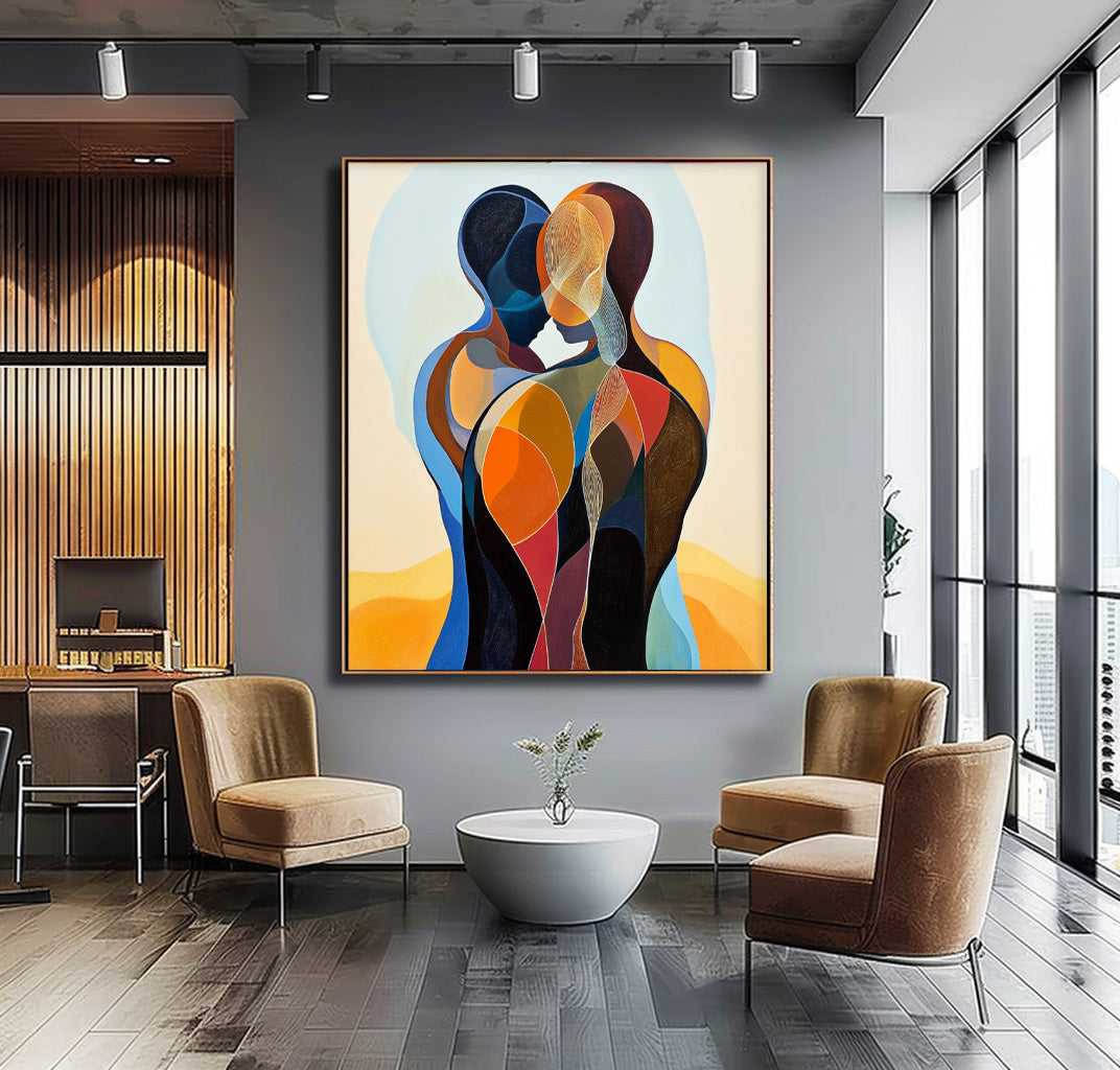 Color‑Segmented Figurative Couple Wall Art