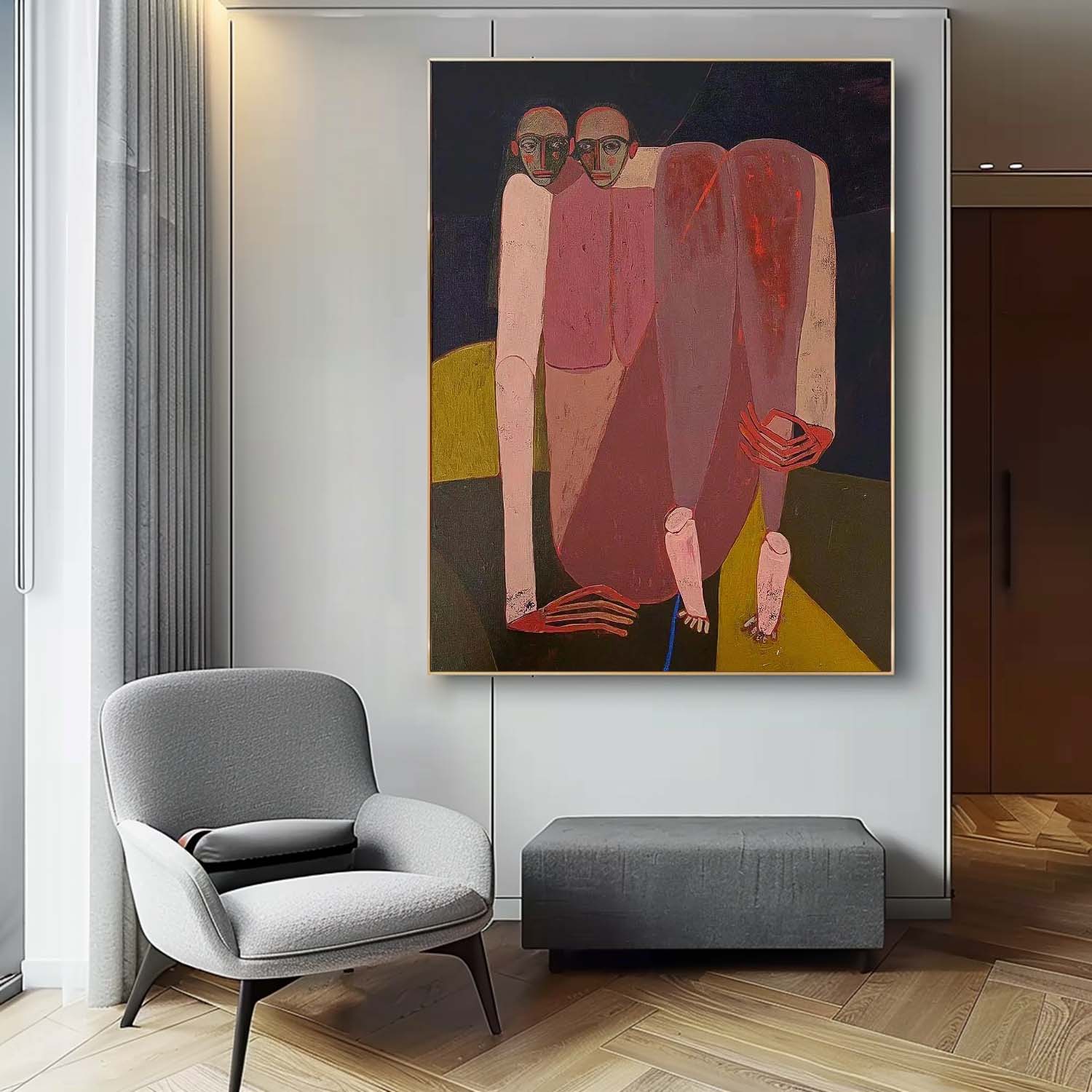 Wall Art Surreal Two Head Crouched Muted Mauve